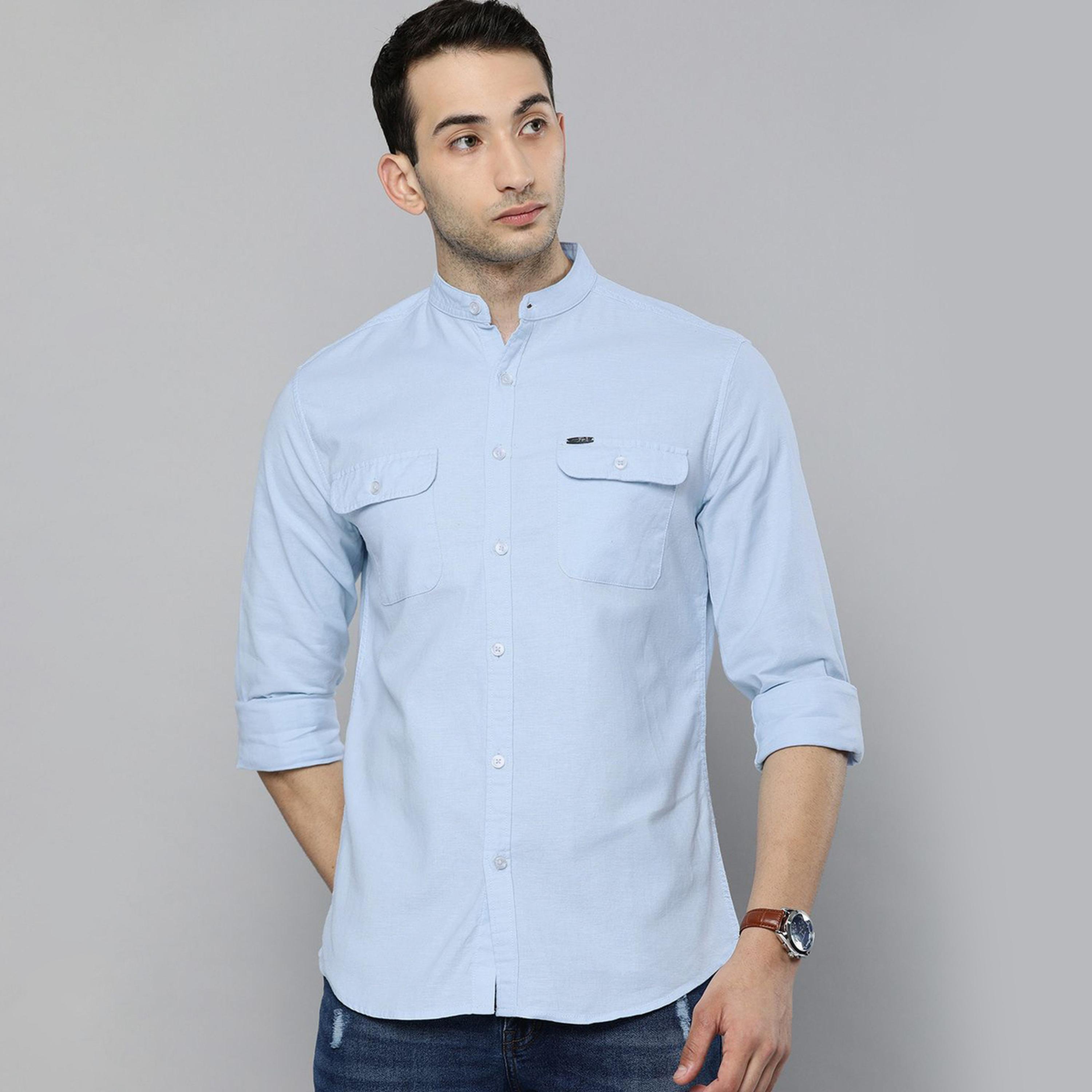 The Indian Garage Co X Styli Men Blue Slim Fit Solid Shirt-men-clothing-shirts-image-1
