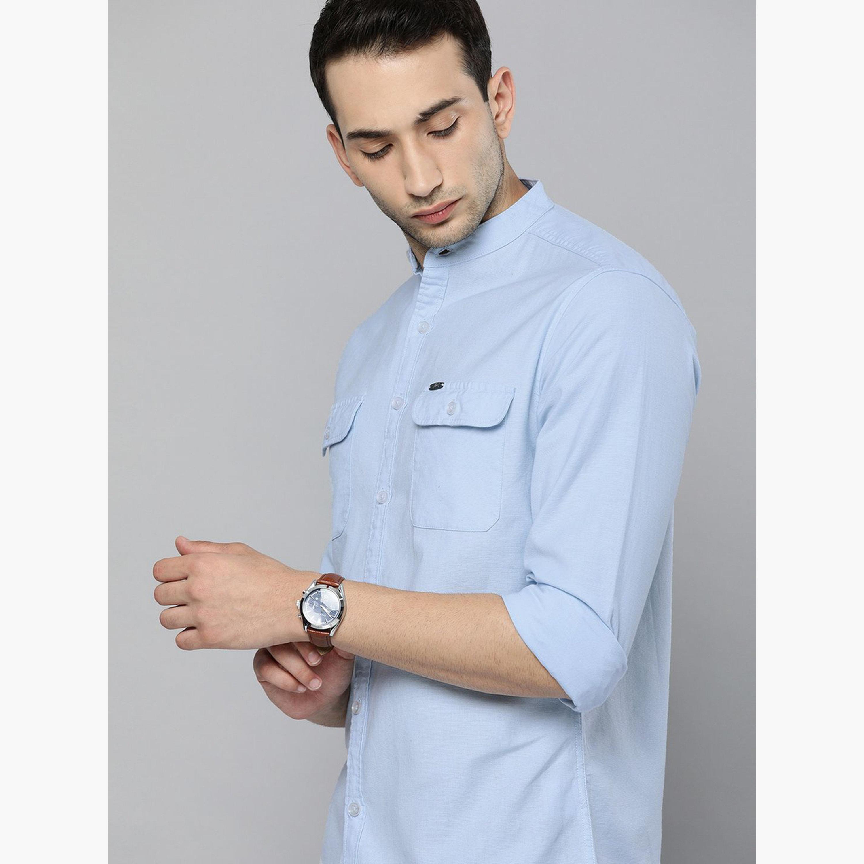 ذا انديان كراج كو × ستايلي - قميص رجالي أزرق تصميم نحيف سادة-men-clothing-shirts-image-6