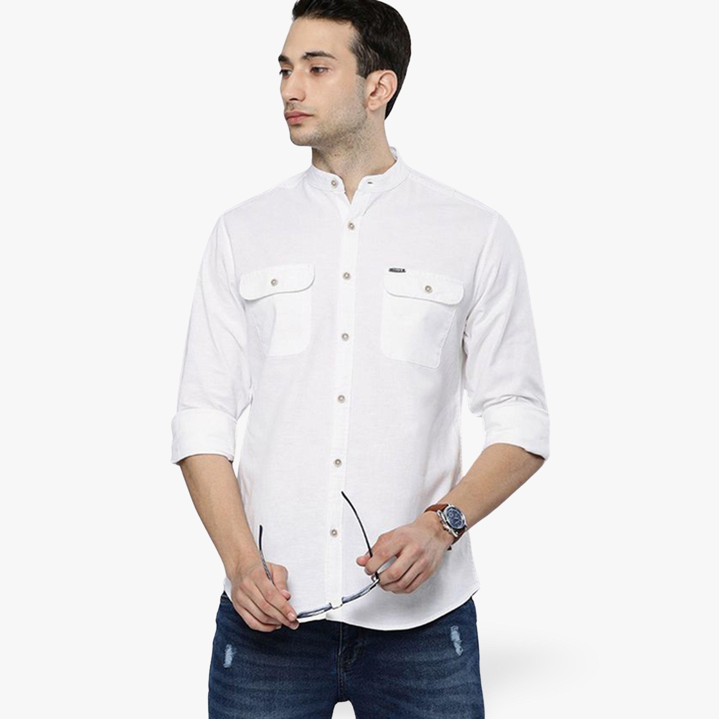 The Indian Garage Co X Styli Men White Mandarin Collar Slim Fit Shirt-men-clothing-shirts-image-1