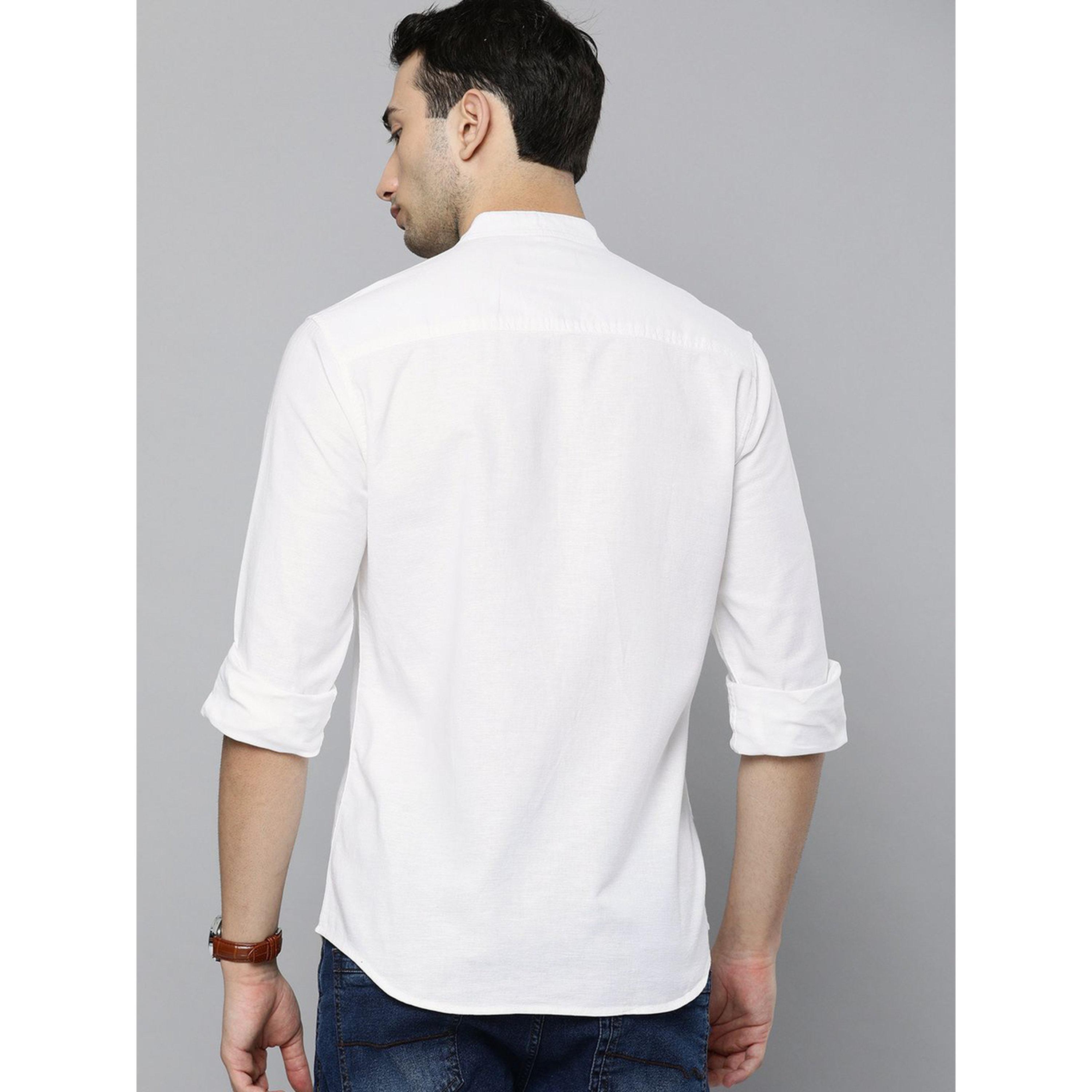 ذا انديان كراج كو × ستايلي - قميص رجالي أبيض بياقة ماندرين تصميم نحيف-men-clothing-shirts-image-4
