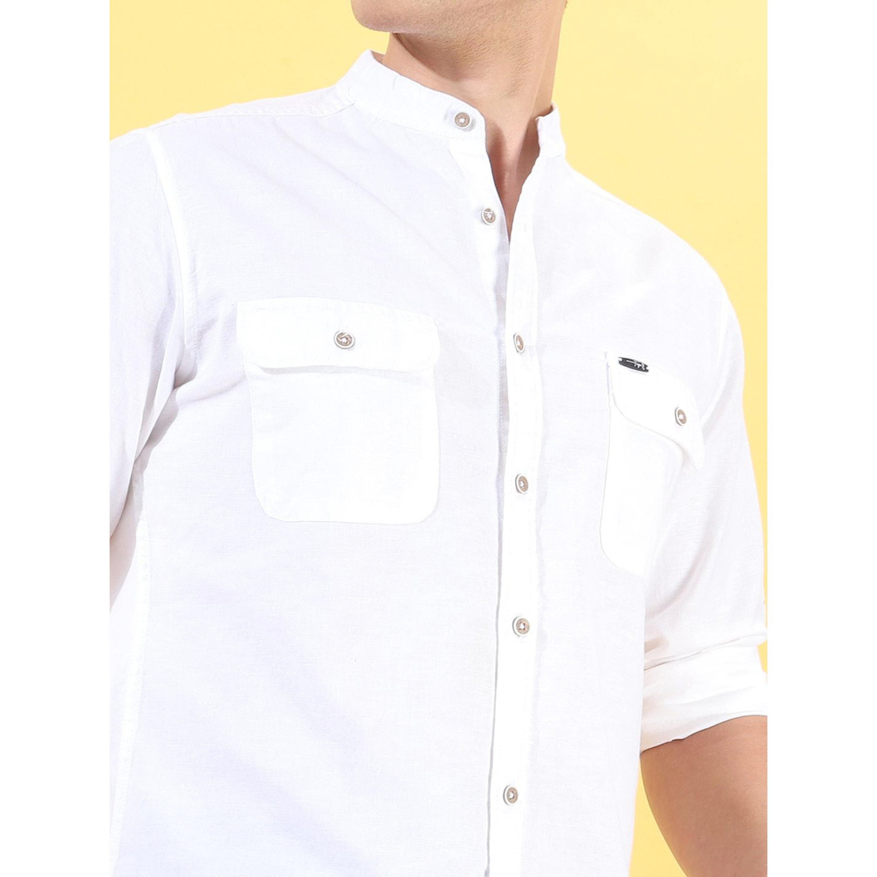 The Indian Garage Co X Styli Men White Mandarin Collar Slim Fit Shirt-men-clothing-shirts-image-6