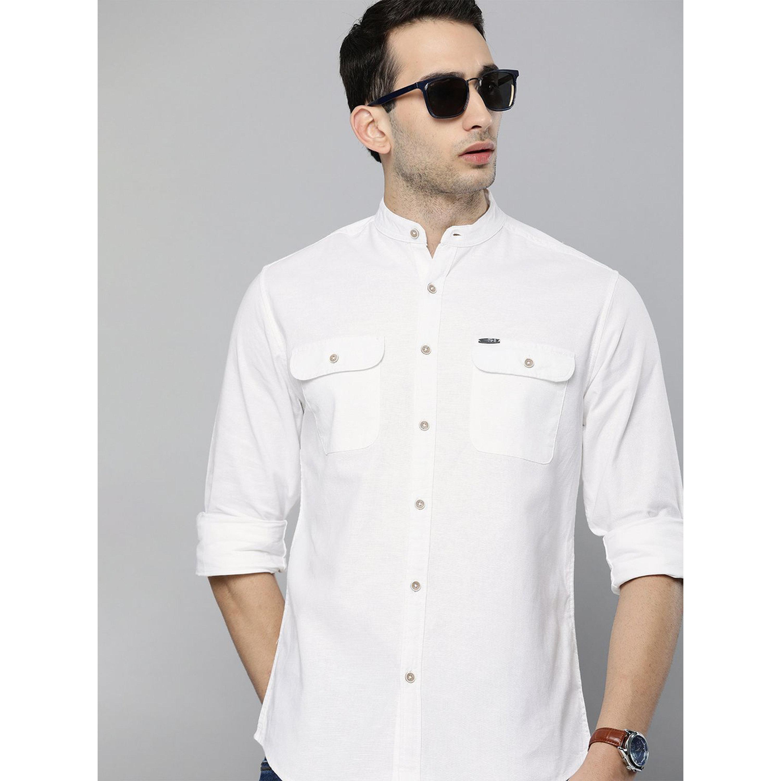 ذا انديان كراج كو × ستايلي - قميص رجالي أبيض بياقة ماندرين تصميم نحيف-men-clothing-shirts-image-7