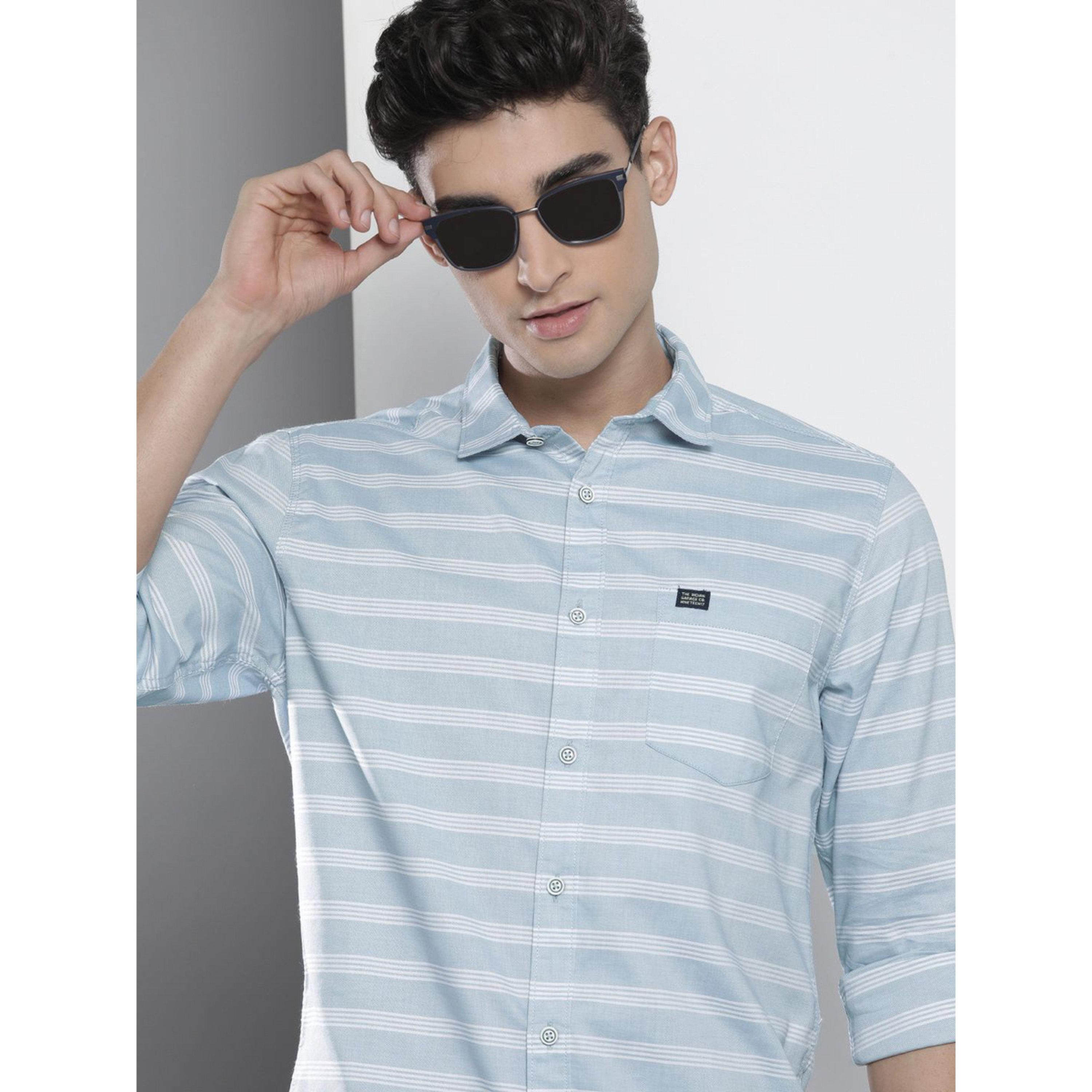 ذا انديان كراج كو × ستايلي - قميص رجالي مخطط تصميم نحيف لون الأزرق-men-clothing-shirts-image-2