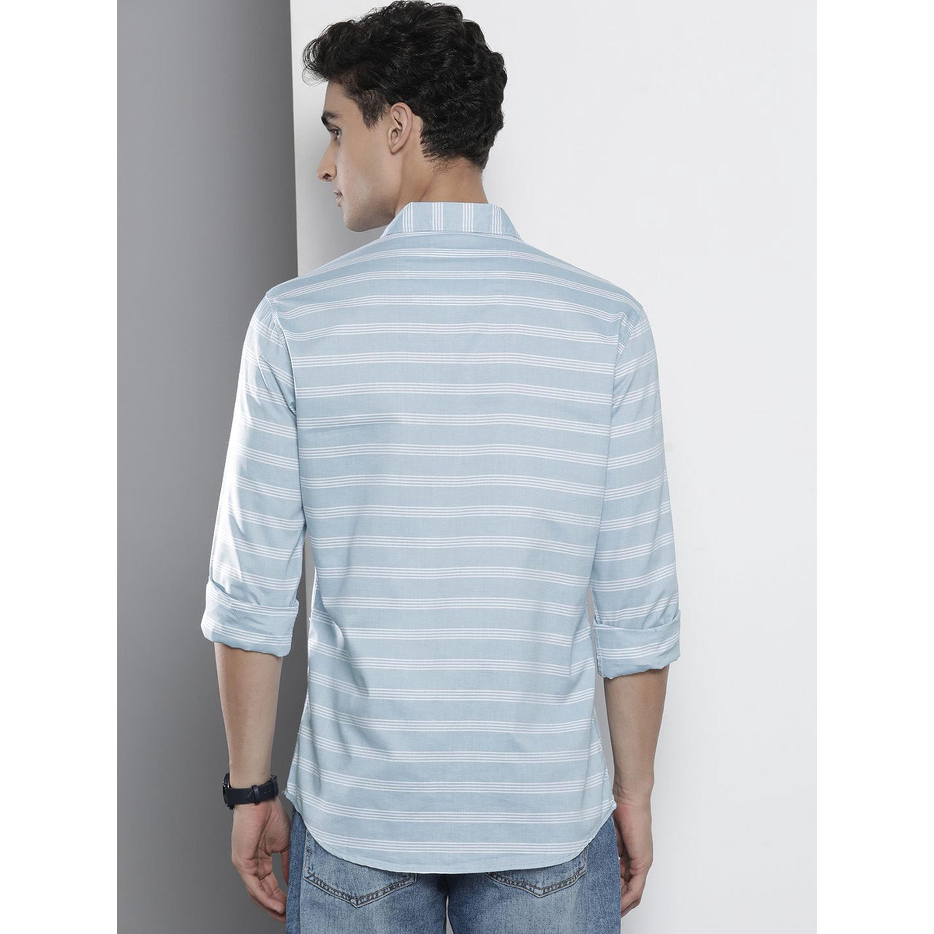 ذا انديان كراج كو × ستايلي - قميص رجالي مخطط تصميم نحيف لون الأزرق-men-clothing-shirts-image-4