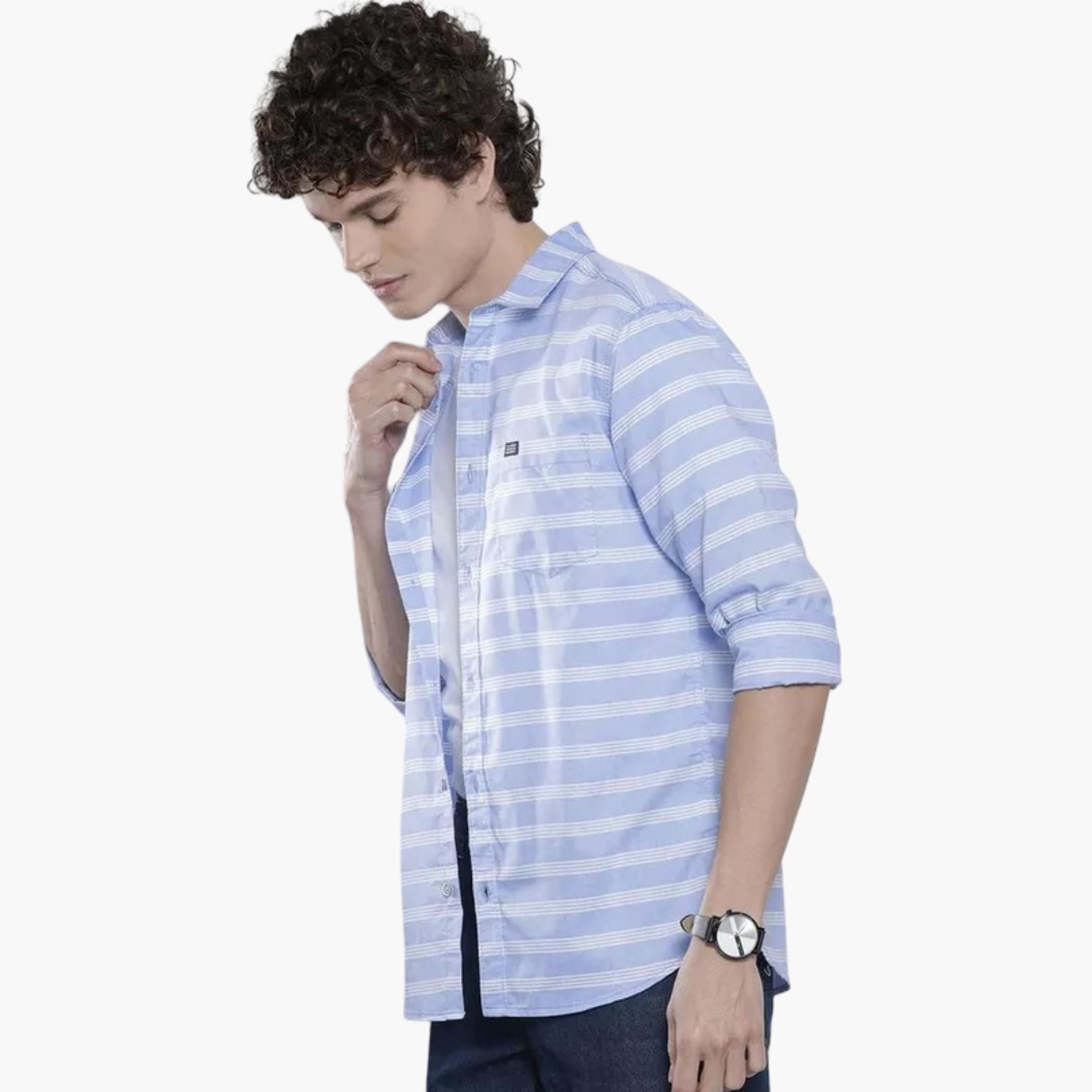 The Indian Garage Co X Styli Men Blue Slim Fit Striped Shirt-men-clothing-shirts-image-1