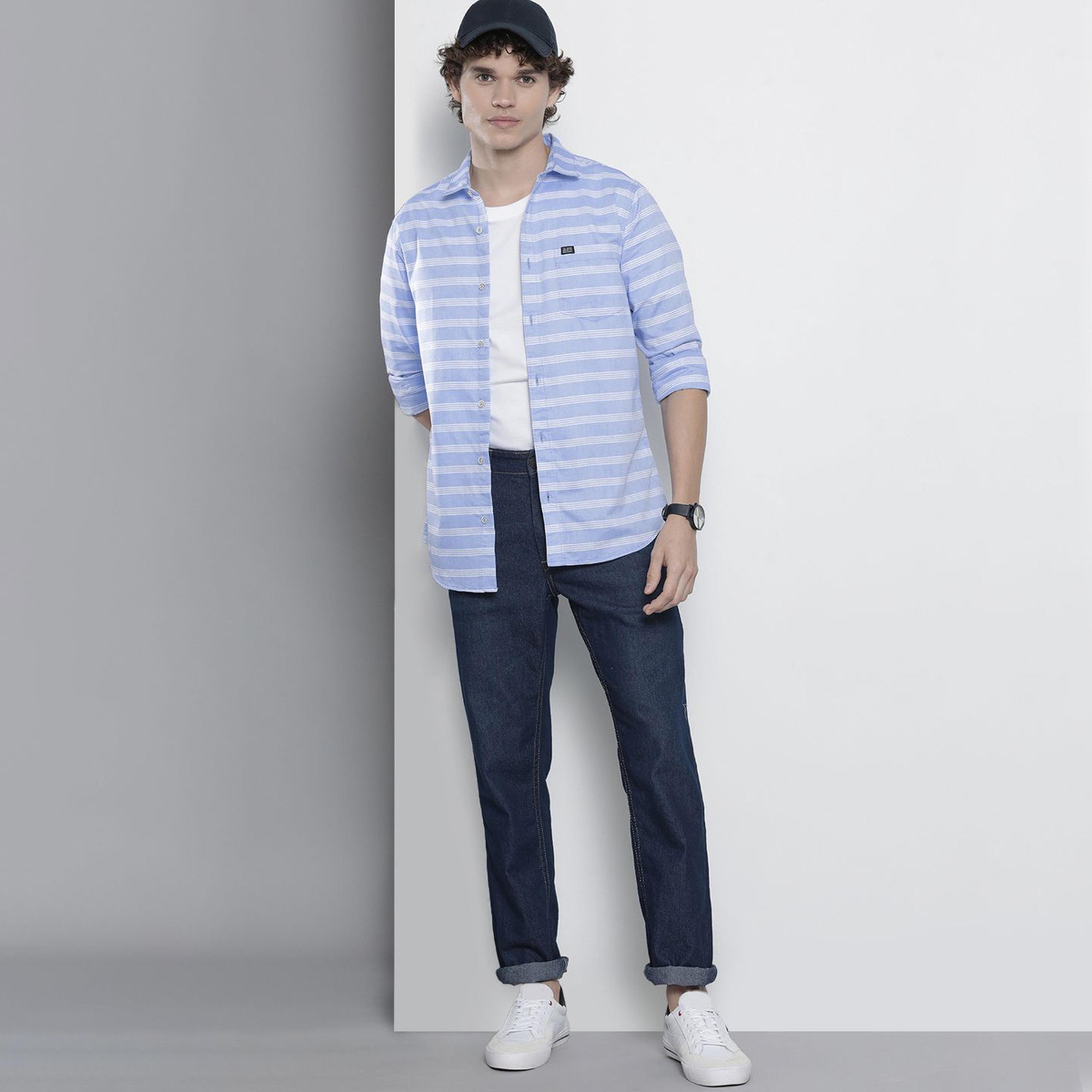 The Indian Garage Co X Styli Men Blue Slim Fit Striped Shirt-men-clothing-shirts-image-2