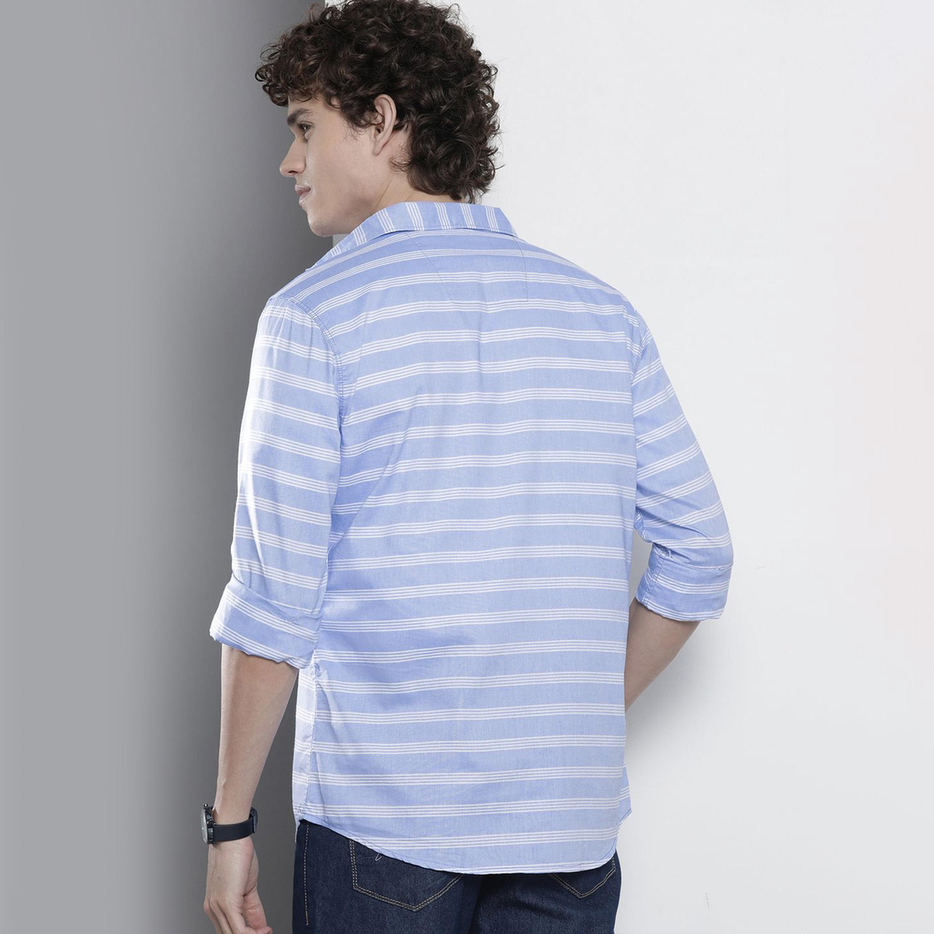 The Indian Garage Co X Styli Men Blue Slim Fit Striped Shirt-men-clothing-shirts-image-3