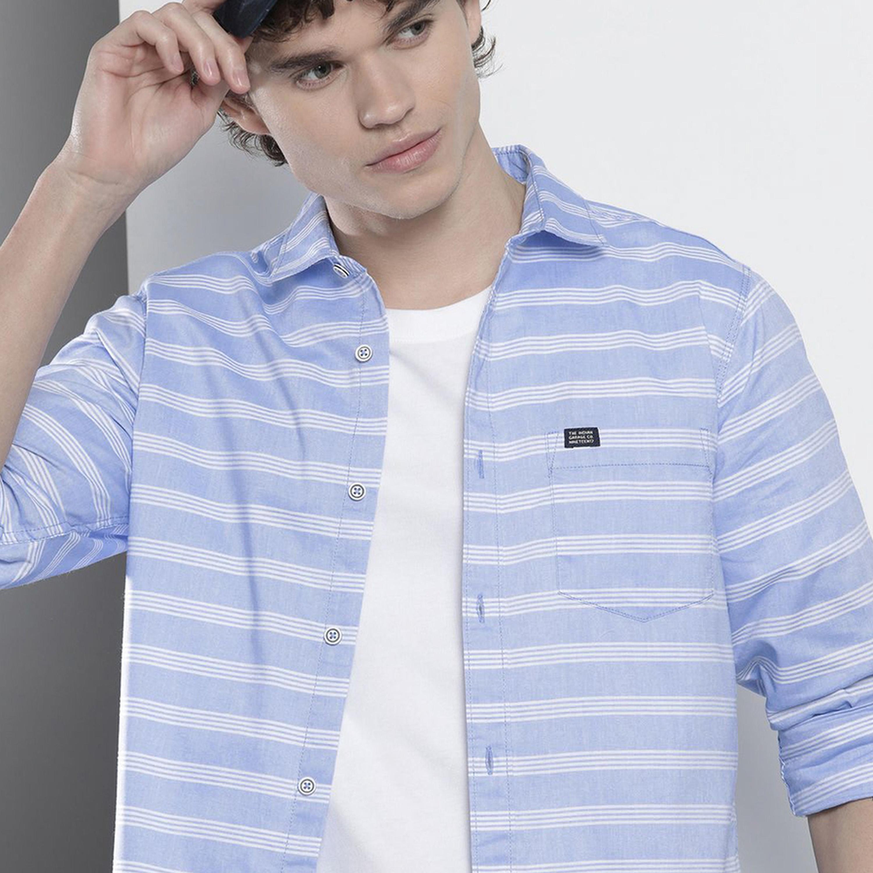 ذا انديان كراج كو × ستايلي - قميص رجالي مخطط تصميم نحيف لون الأزرق-men-clothing-shirts-image-4