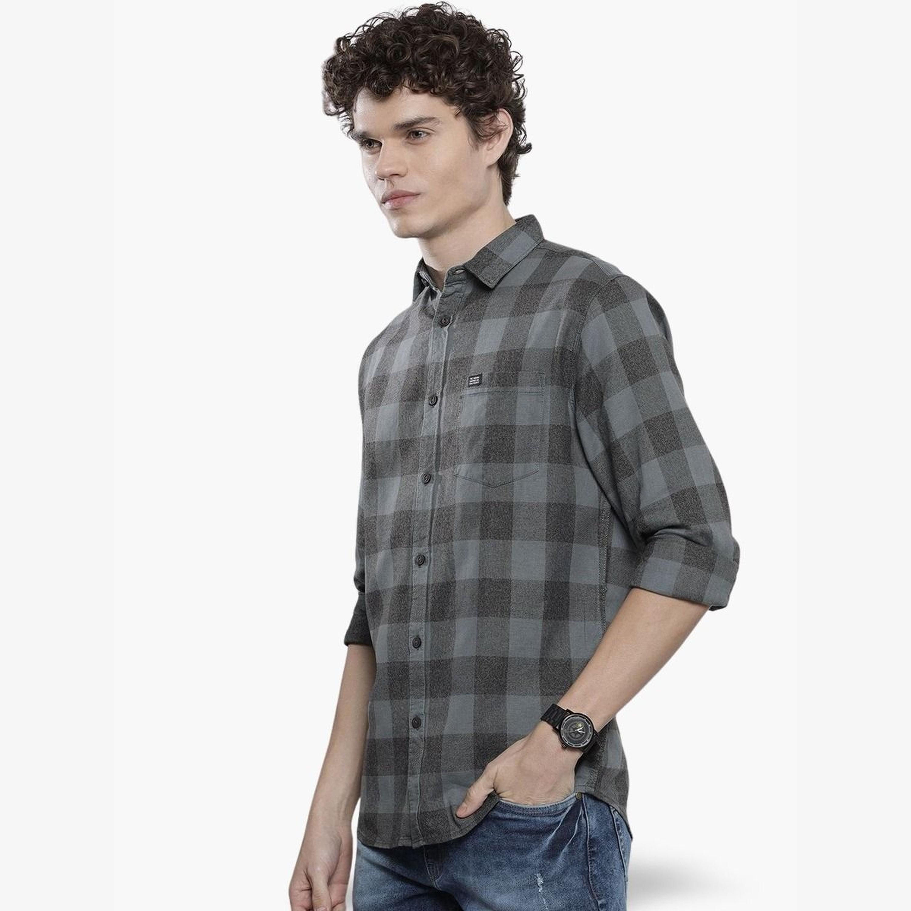 The Indian Garage Co X Styli Men Green Regular Fit Checked Shirt-men-clothing-shirts-image-1