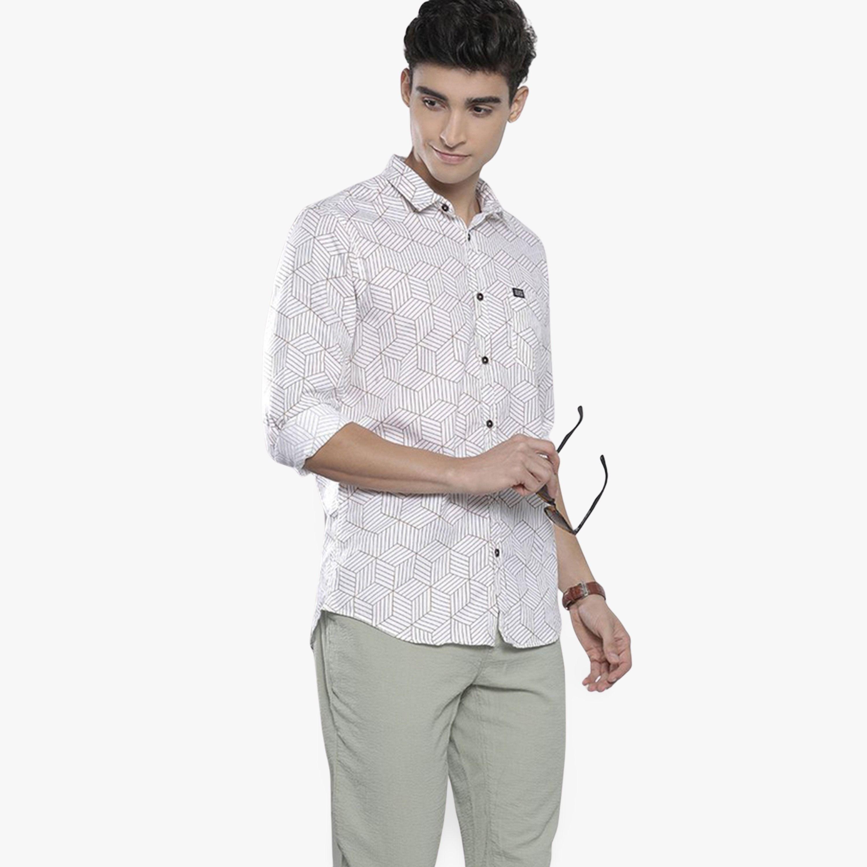 ذا انديان كراج كو × ستايلي - قميص أبيض بطبعة هندسية-men-clothing-shirts-image-1