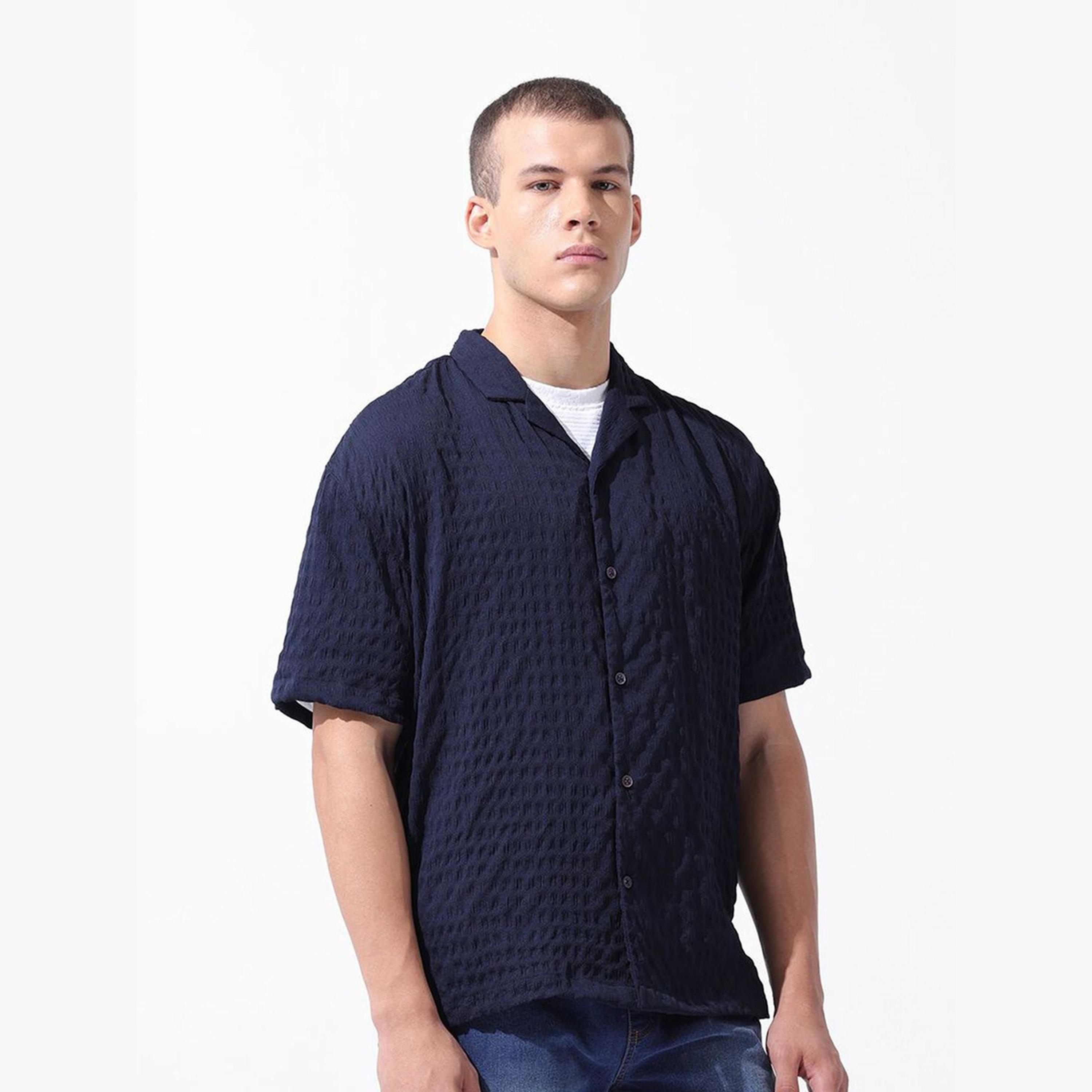 The Indian Garage Co X Styli Men Navy Blue Relaxed Fit Shirt-men-clothing-shirts-image-1