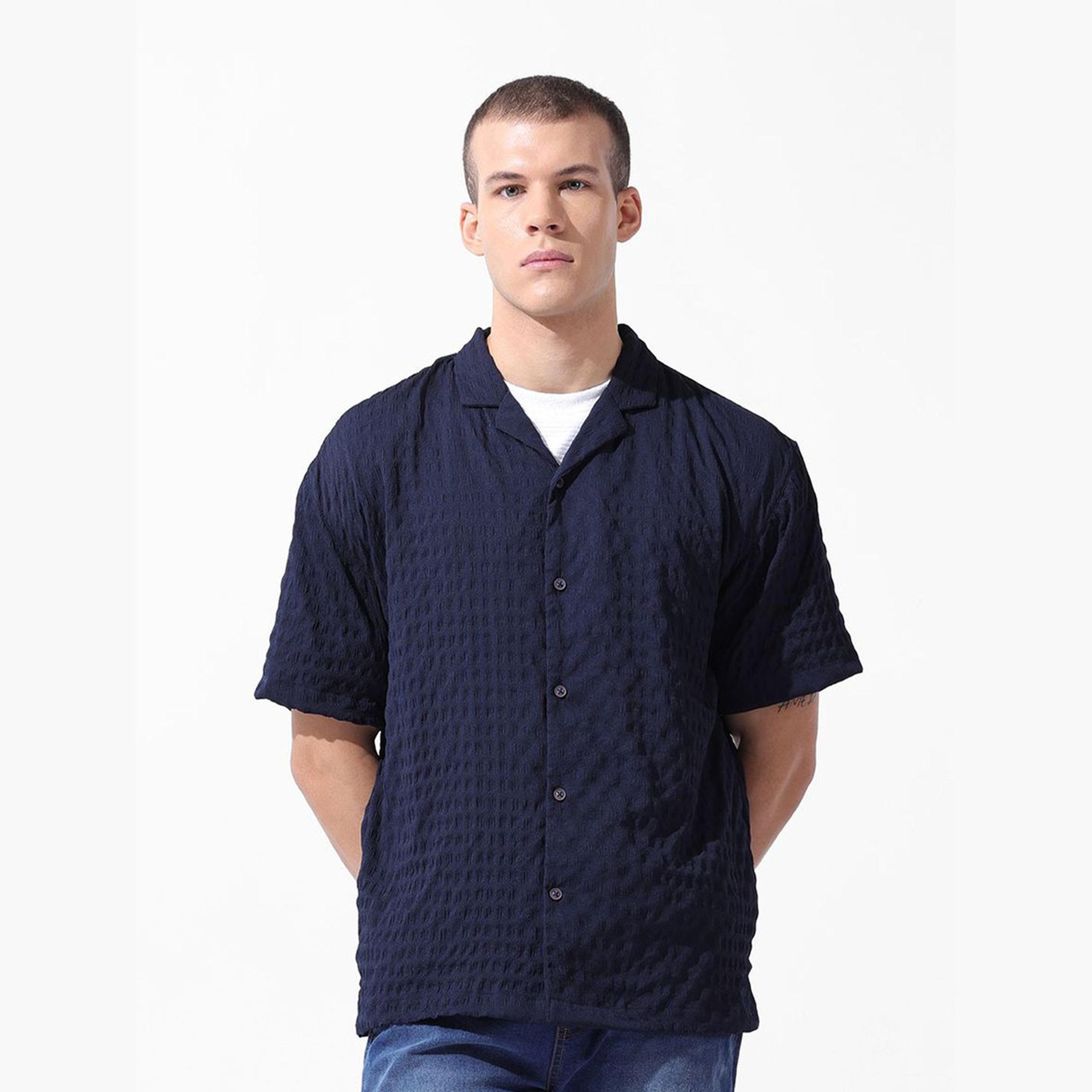 The Indian Garage Co X Styli Men Navy Blue Relaxed Fit Shirt-men-clothing-shirts-image-3