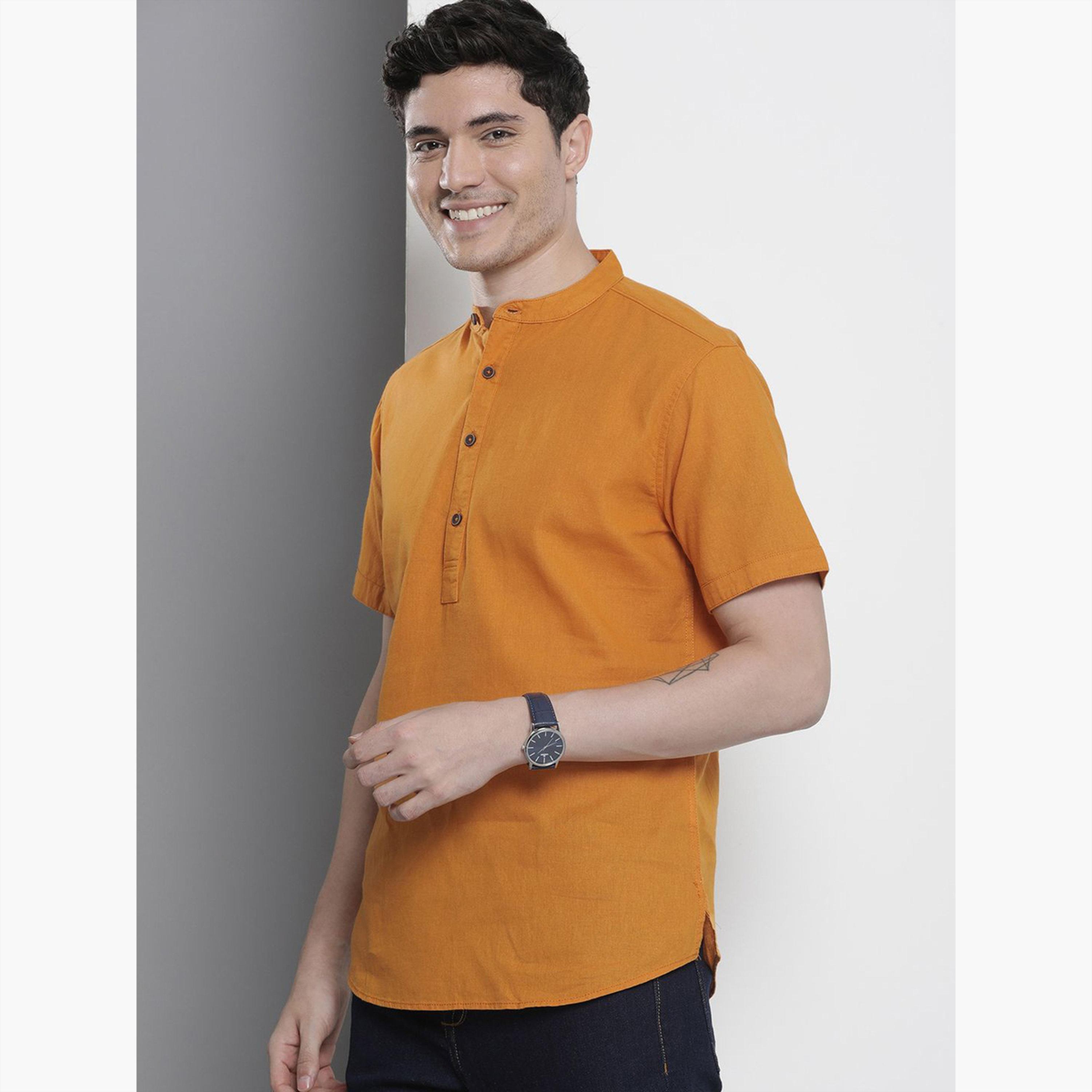 ذا انديان كراج كو × ستايلي - قميص رجالي بياقة ماندرين لون برتقالي-men-clothing-shirts-image-1