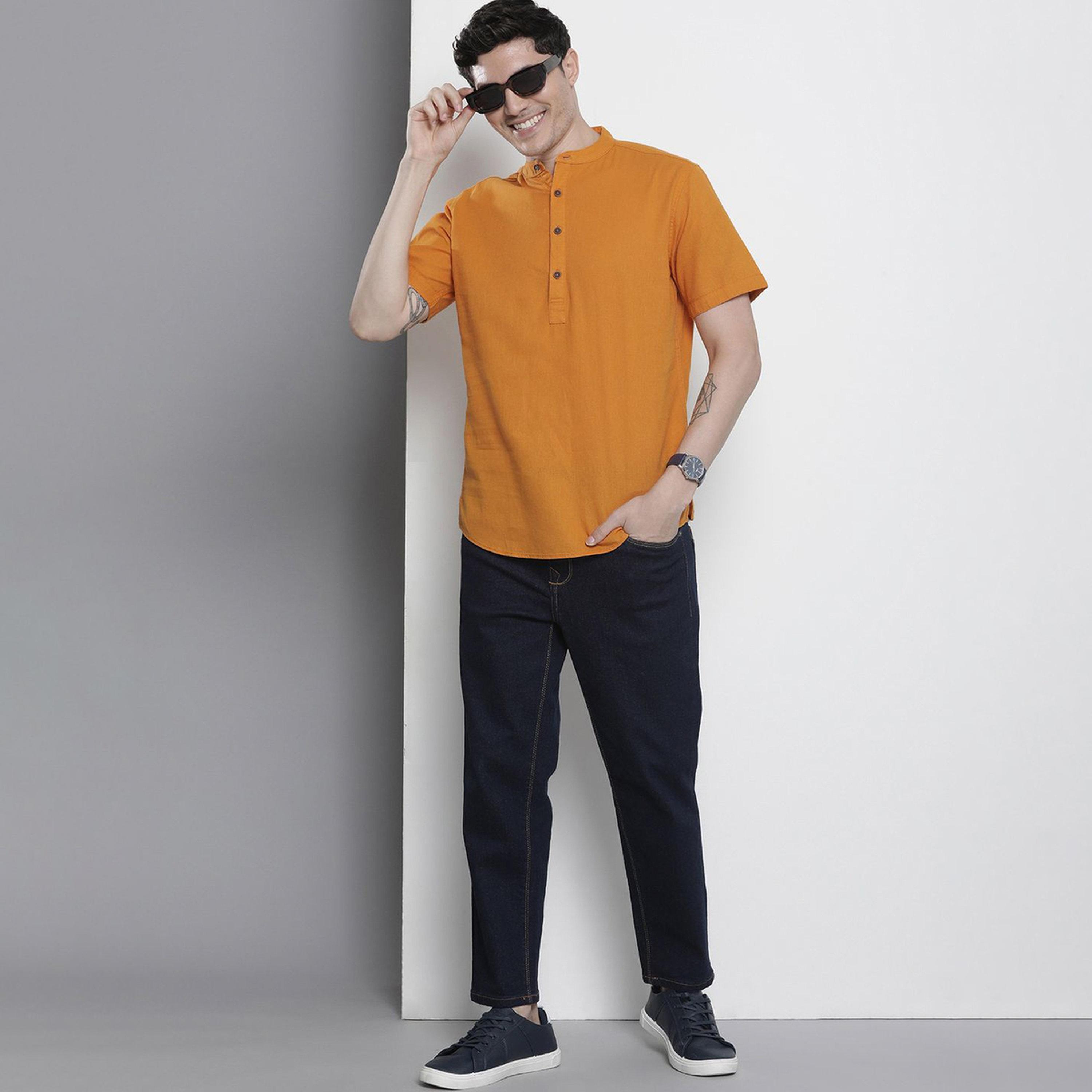 ذا انديان كراج كو × ستايلي - قميص رجالي بياقة ماندرين لون برتقالي-men-clothing-shirts-image-2
