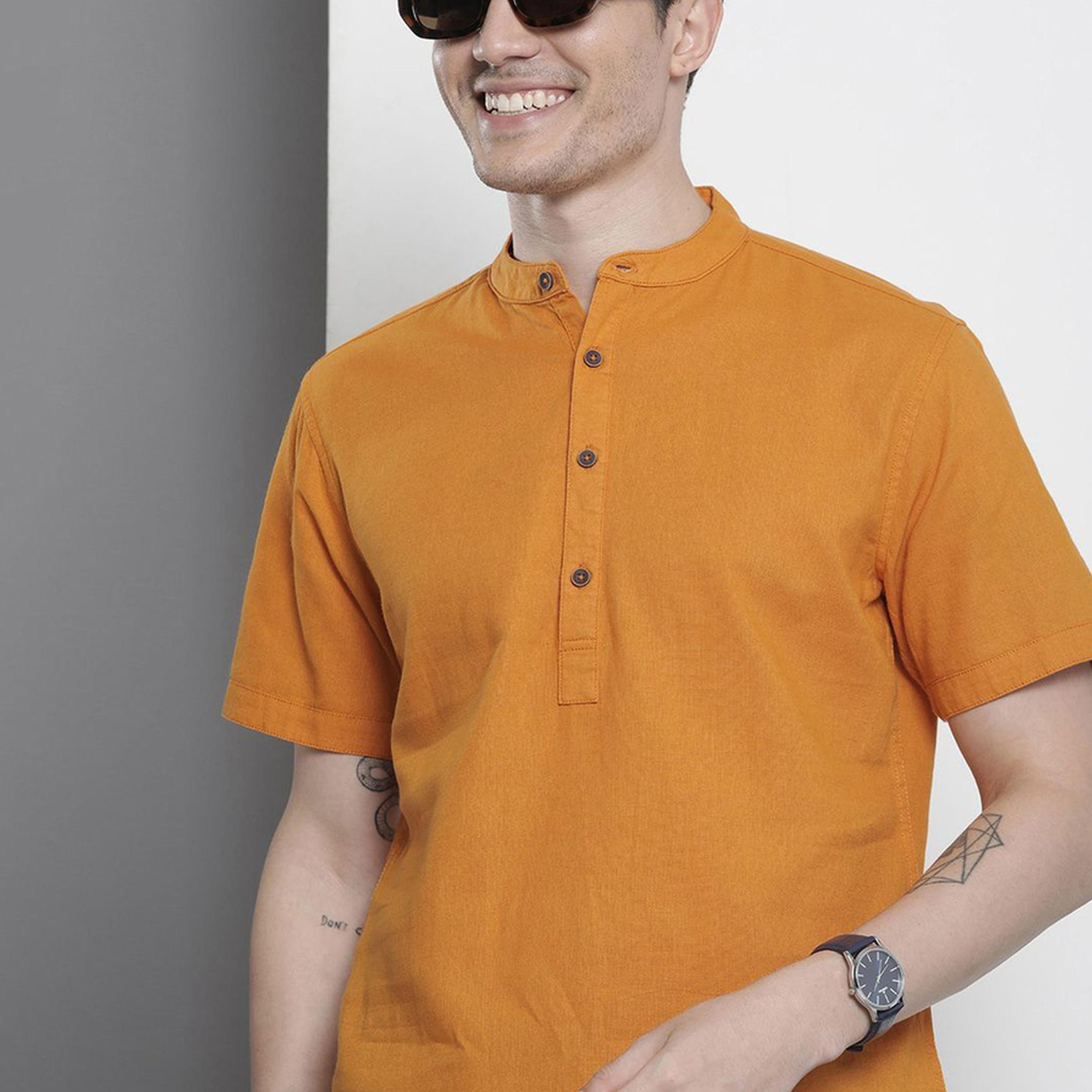 ذا انديان كراج كو × ستايلي - قميص رجالي بياقة ماندرين لون برتقالي-men-clothing-shirts-image-3