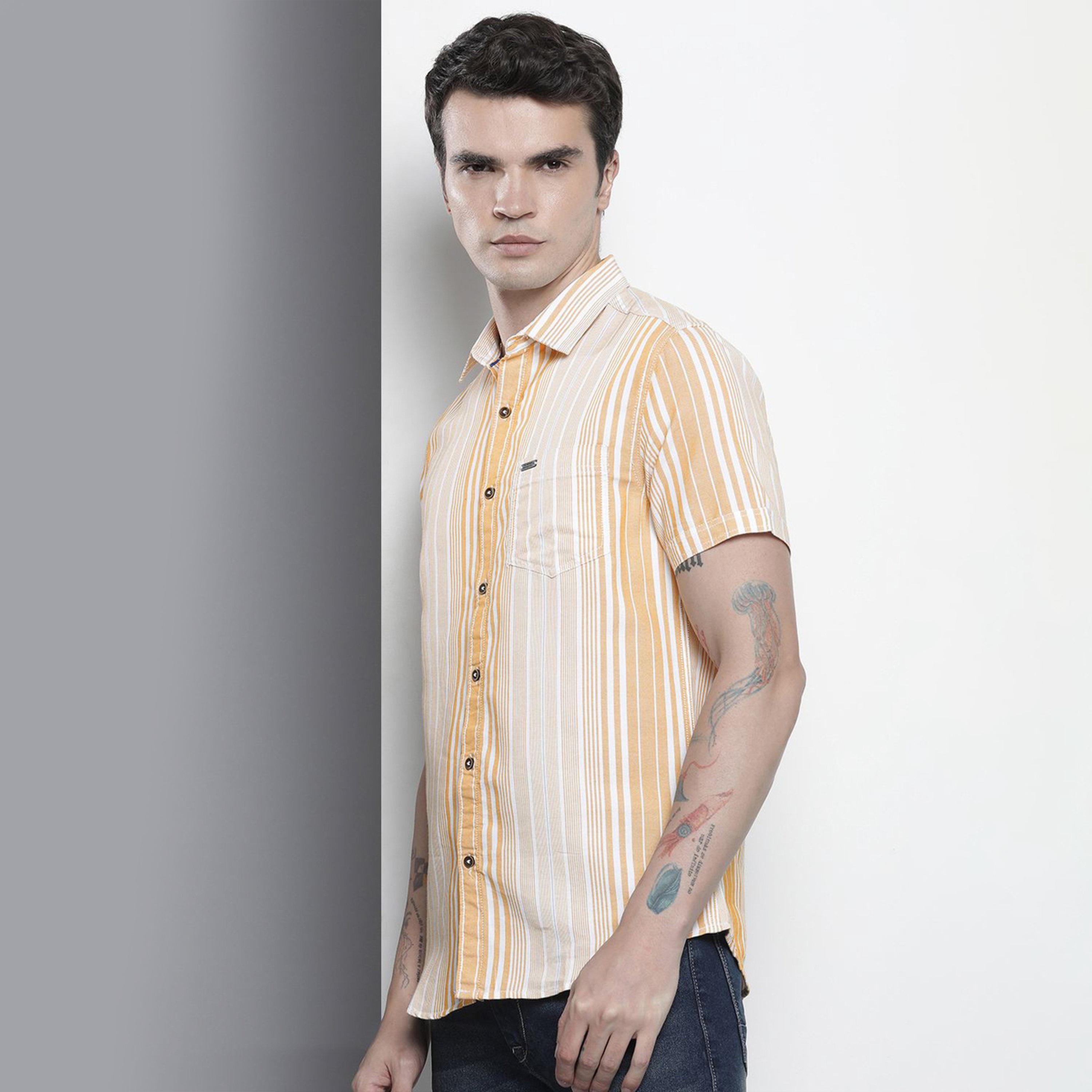 The Indian Garage Co X Styli Men Orange Striped Spread Collar Shirt-men-clothing-shirts-image-1