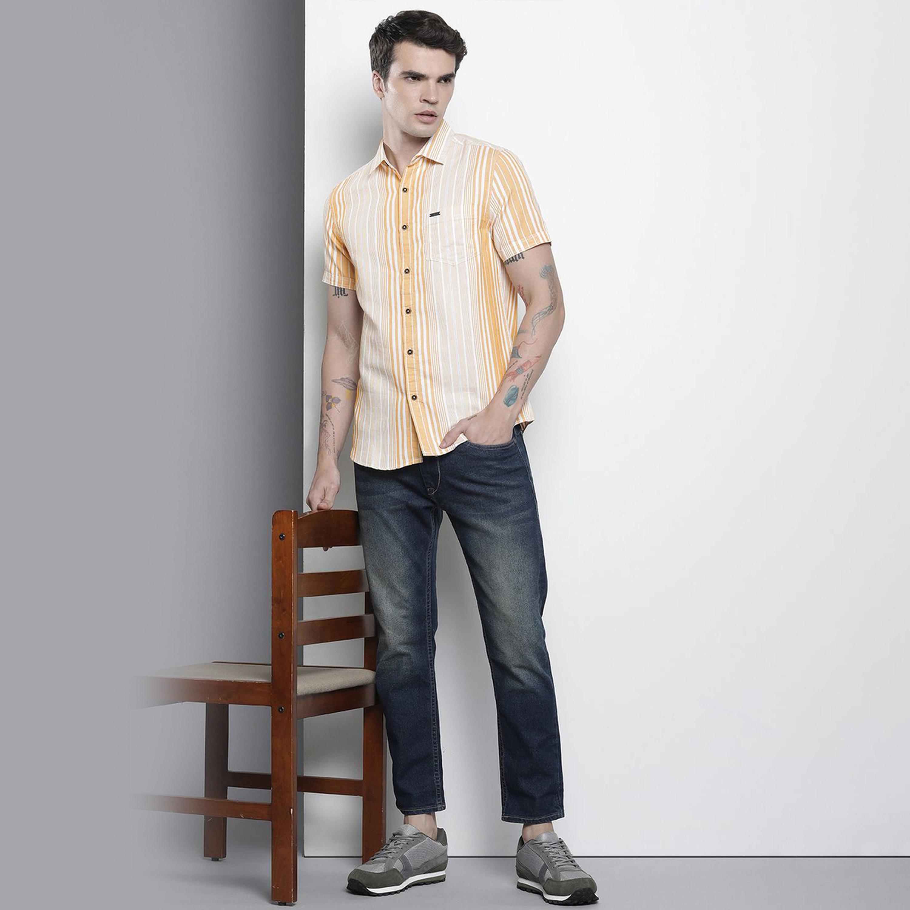 The Indian Garage Co X Styli Men Orange Striped Spread Collar Shirt-men-clothing-shirts-image-2