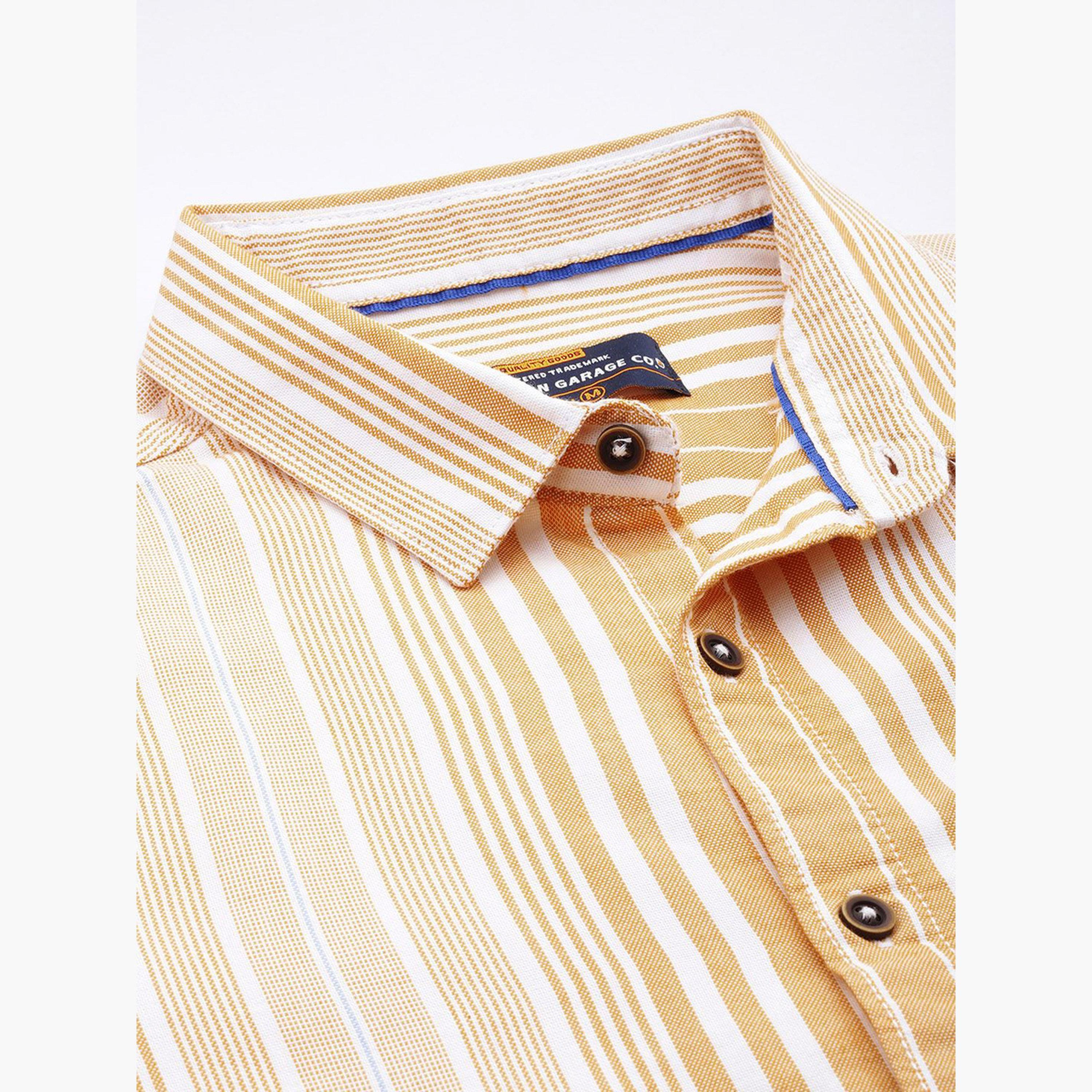 The Indian Garage Co X Styli Men Orange Striped Spread Collar Shirt-men-clothing-shirts-image-3