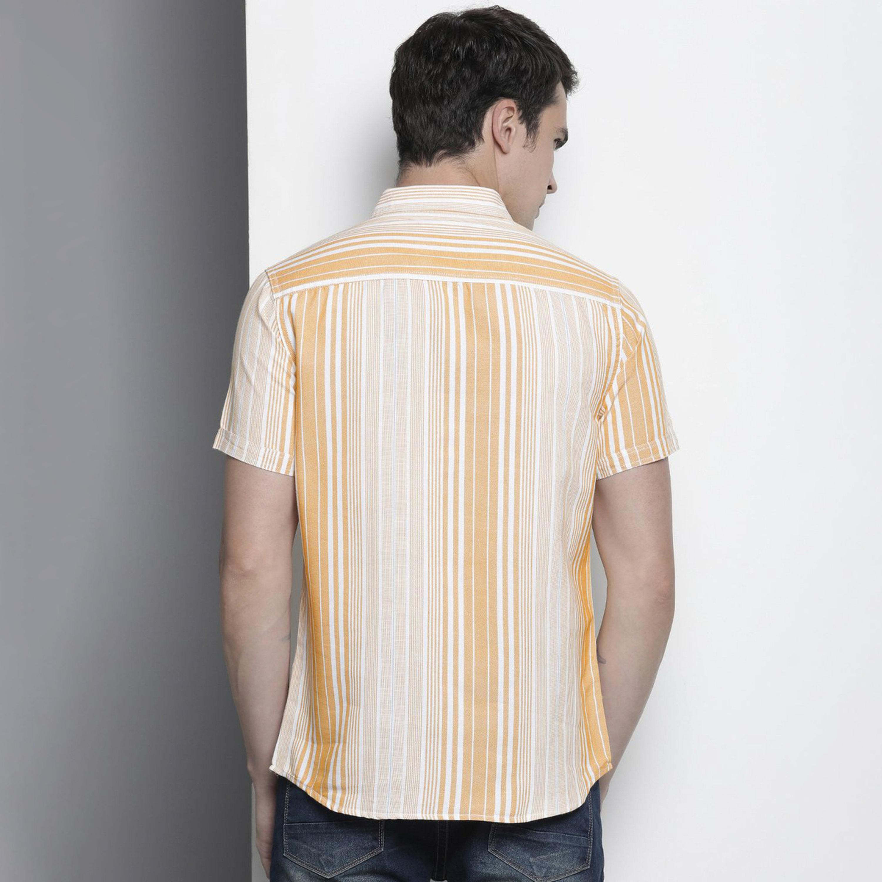 ذا انديان كراج كو × ستايلي - قميص رجالي برتقالي مخطط بياقة واسعة-men-clothing-shirts-image-4