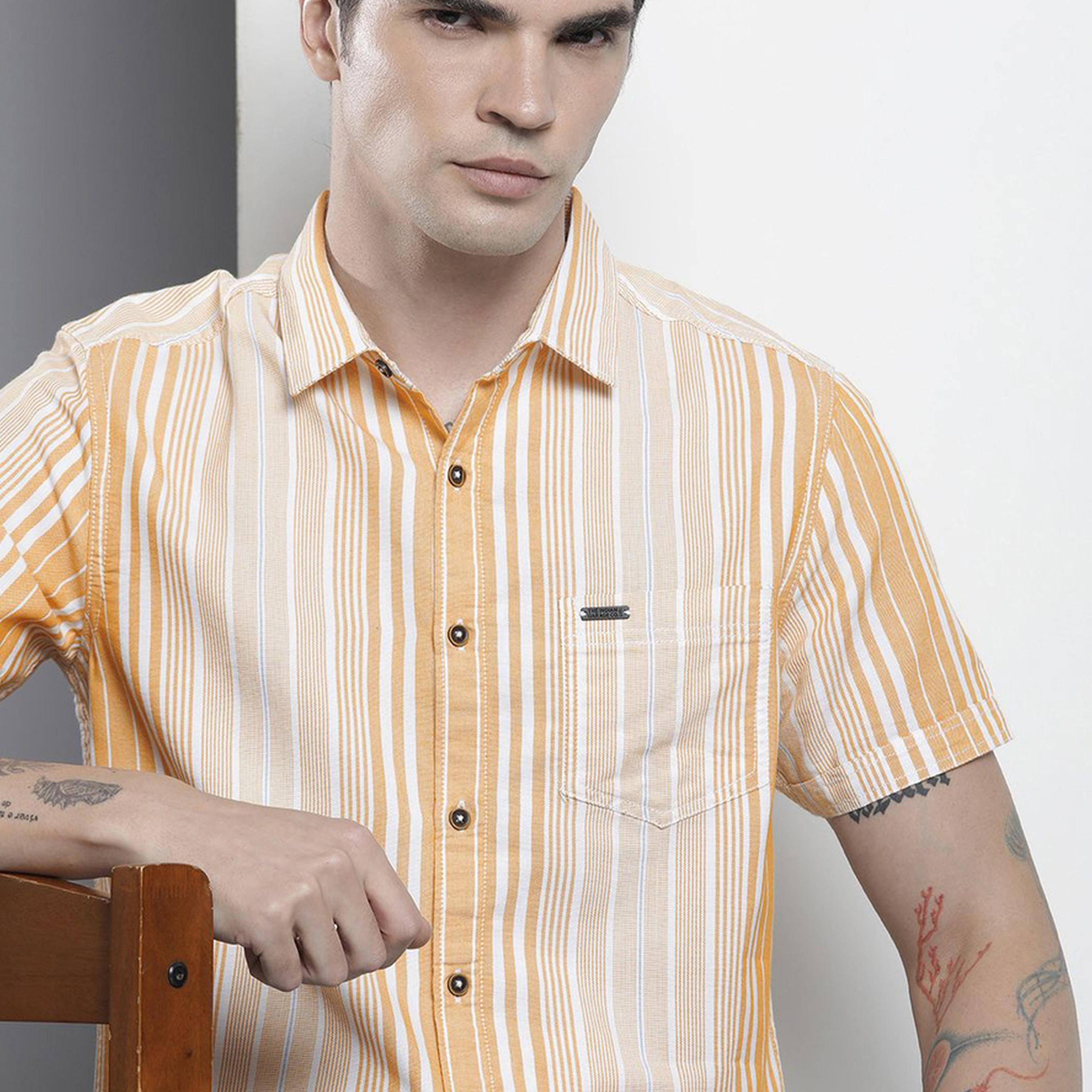 ذا انديان كراج كو × ستايلي - قميص رجالي برتقالي مخطط بياقة واسعة-men-clothing-shirts-image-5