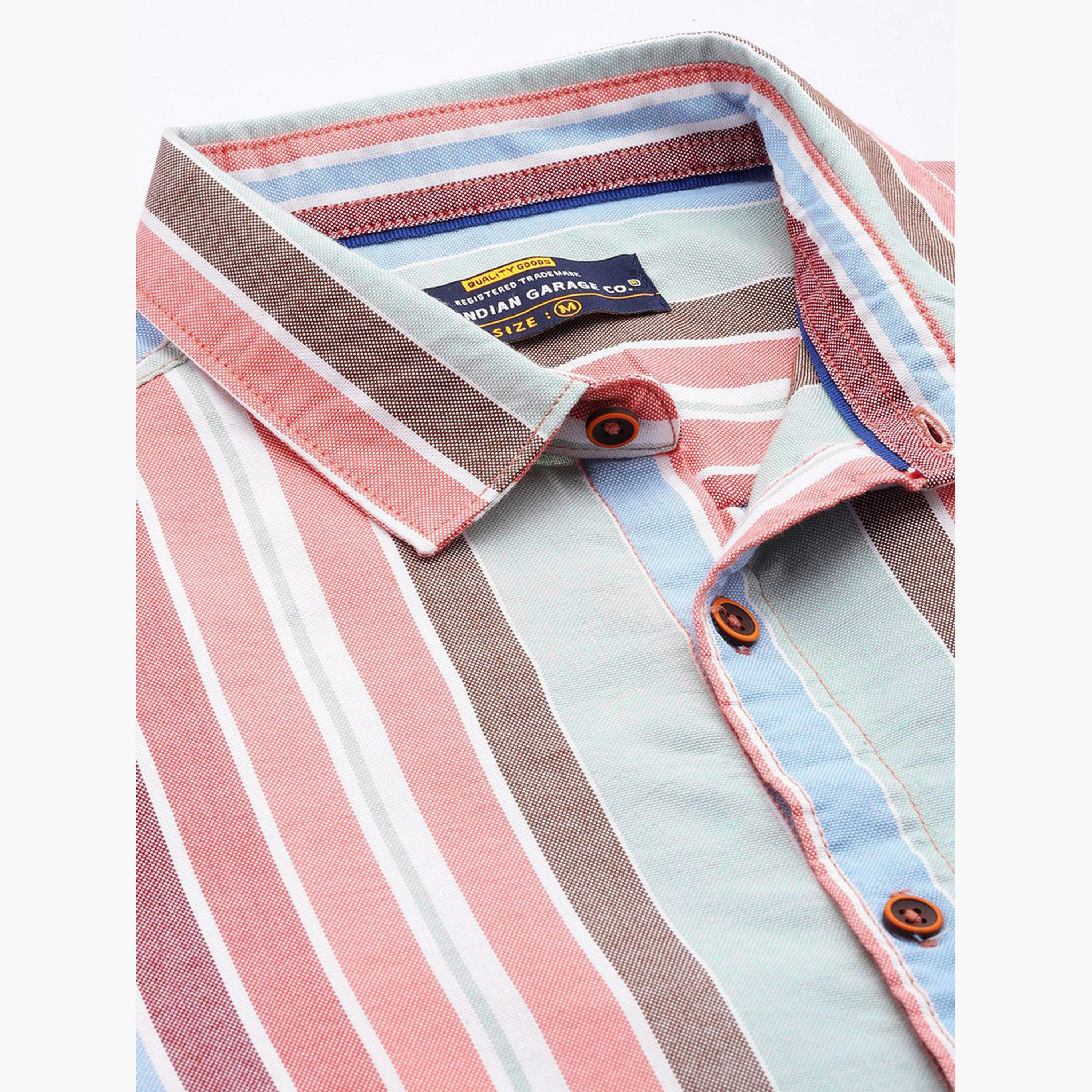 The Indian Garage Co X Styli Men Pink Striped Short Sleeve Shirt-men-clothing-shirts-image-4