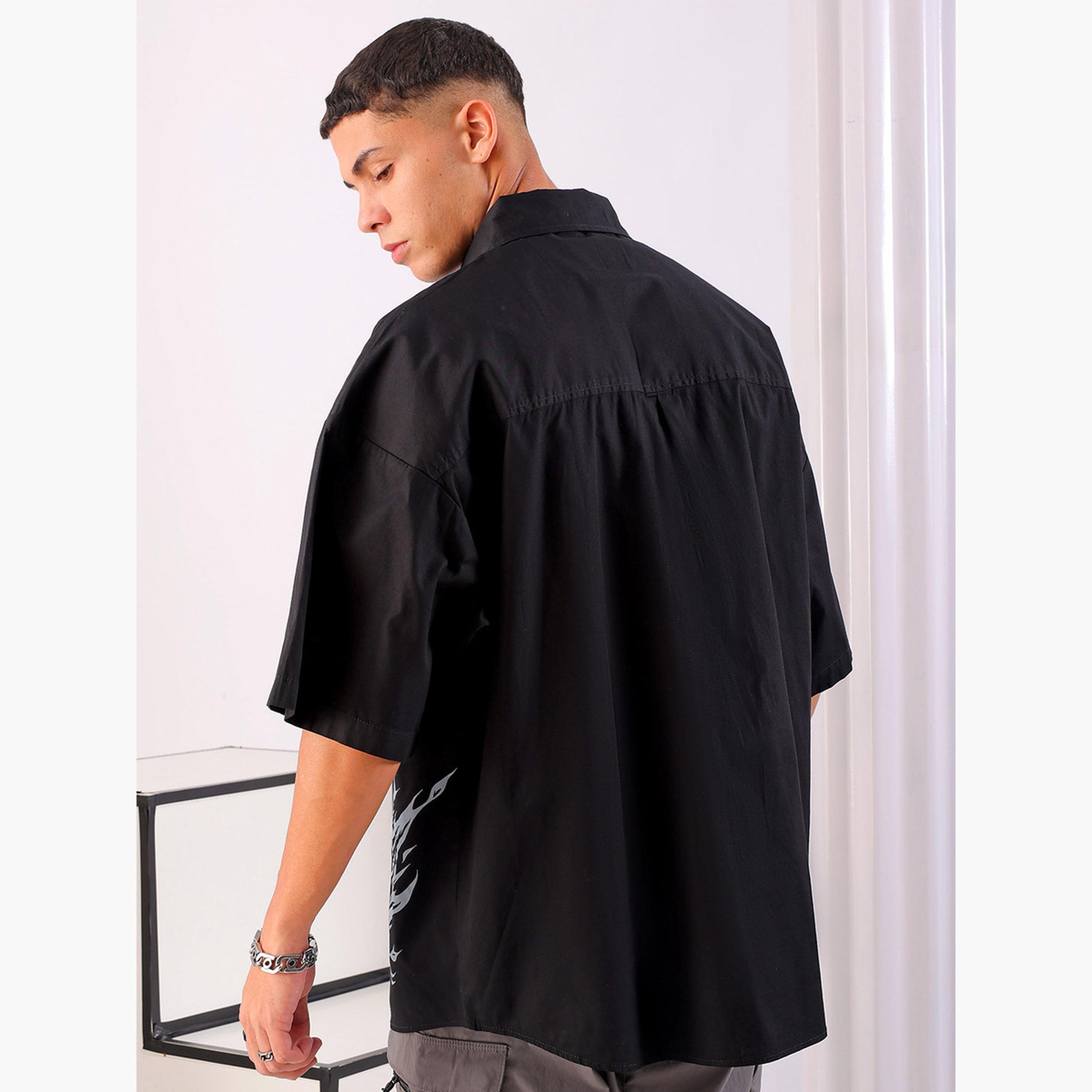 The Indian Garage Co X Styli Men Black Graphic Print Spread Collar Shirt-men-clothing-shirts-image-3
