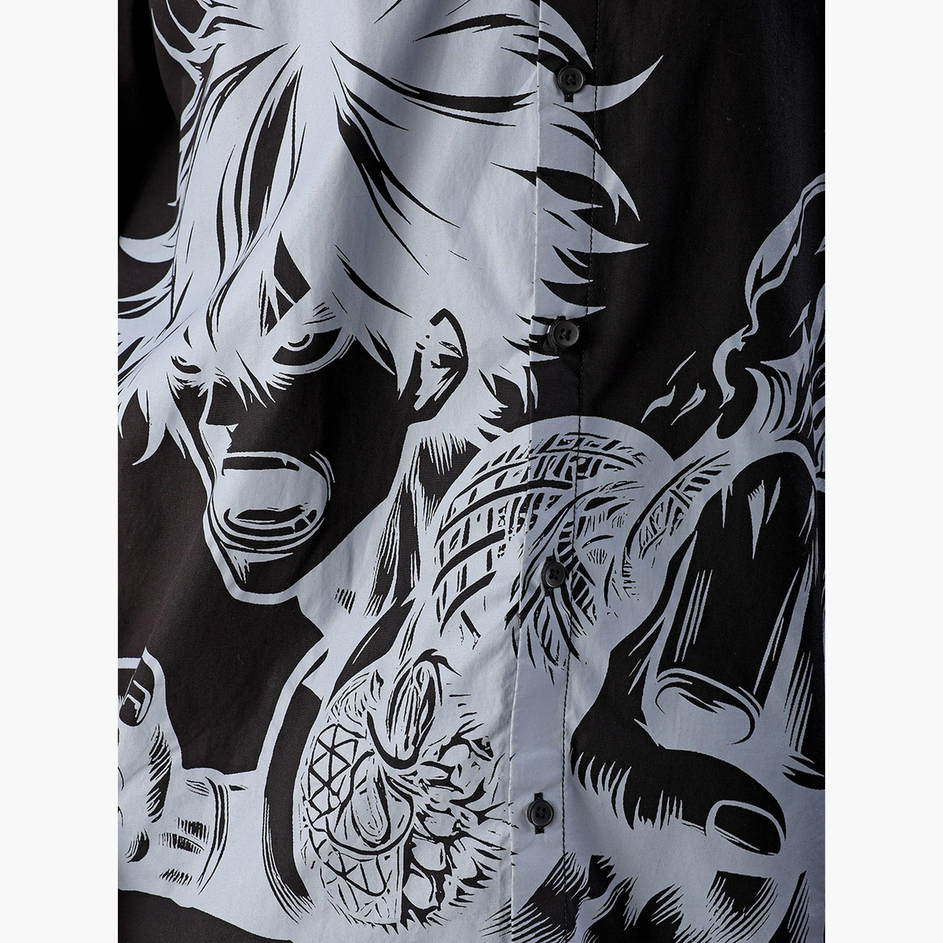 The Indian Garage Co X Styli Men Black Graphic Print Spread Collar Shirt-men-clothing-shirts-image-6