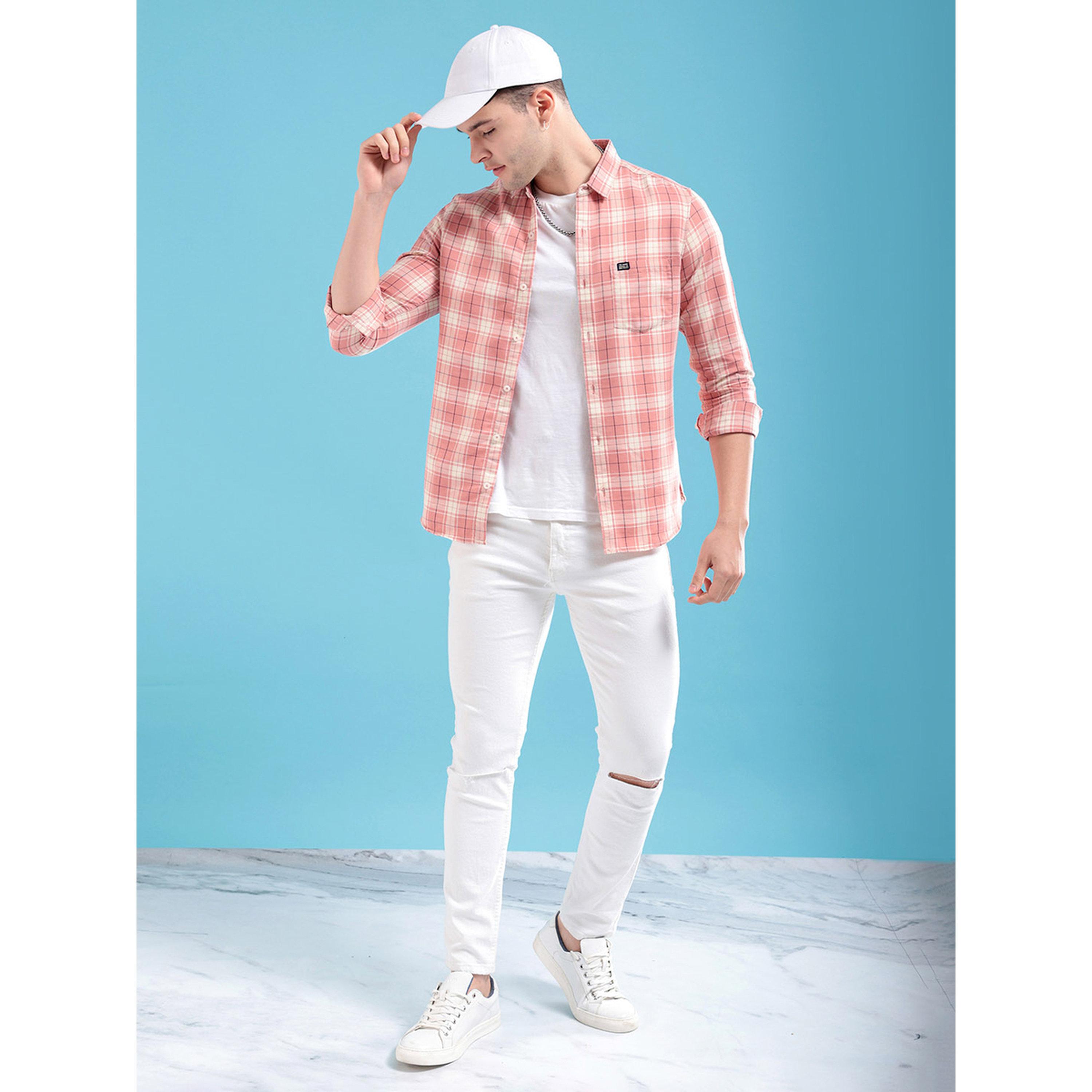 ذا انديان كراج كو × ستايلي - قميص رجالي بطبعة مربعات لون وردي-men-clothing-shirts-image-2