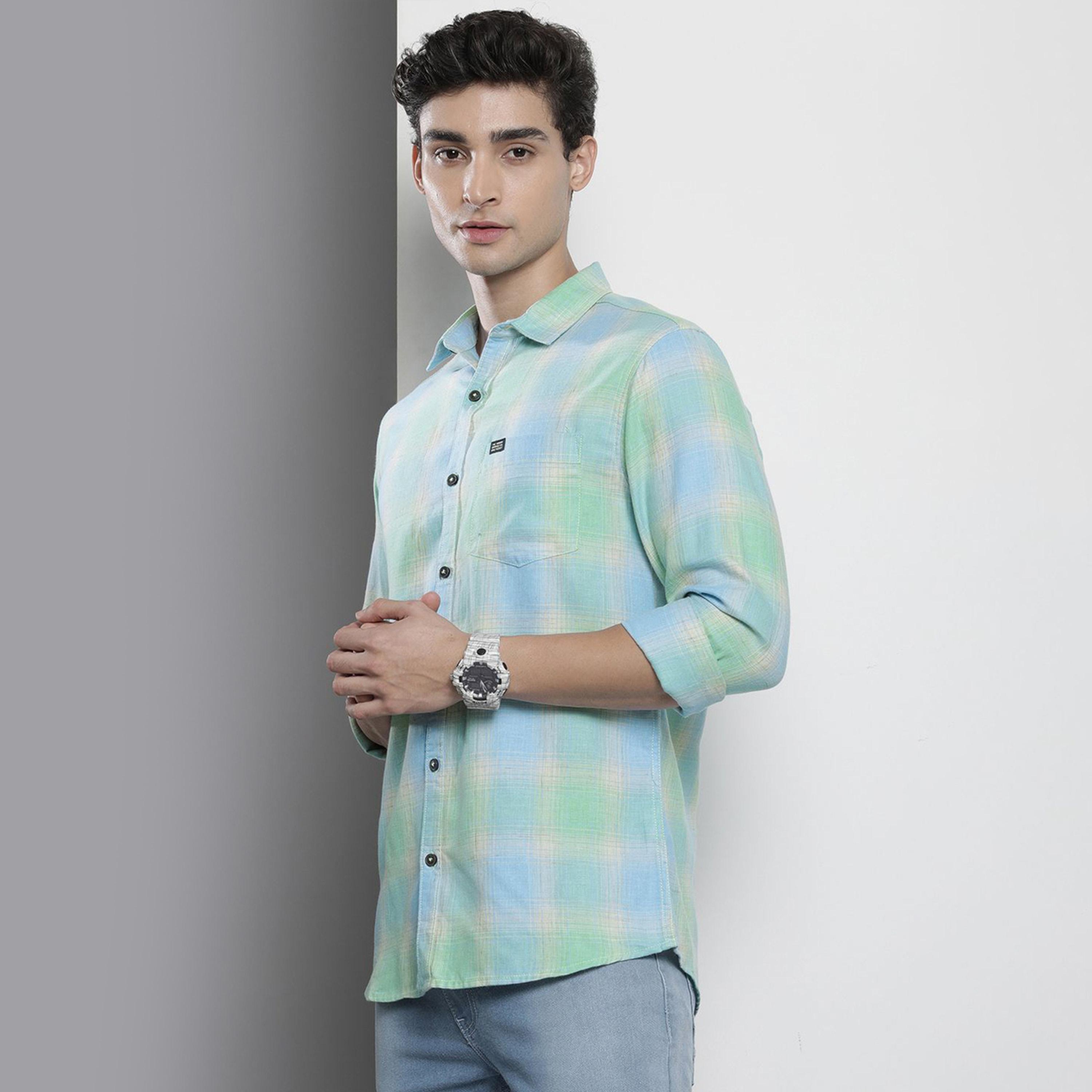 ذا انديان كراج كو × ستايلي - قميص رجالي أزرق بقصة عادية ومربعات-men-clothing-shirts-image-1