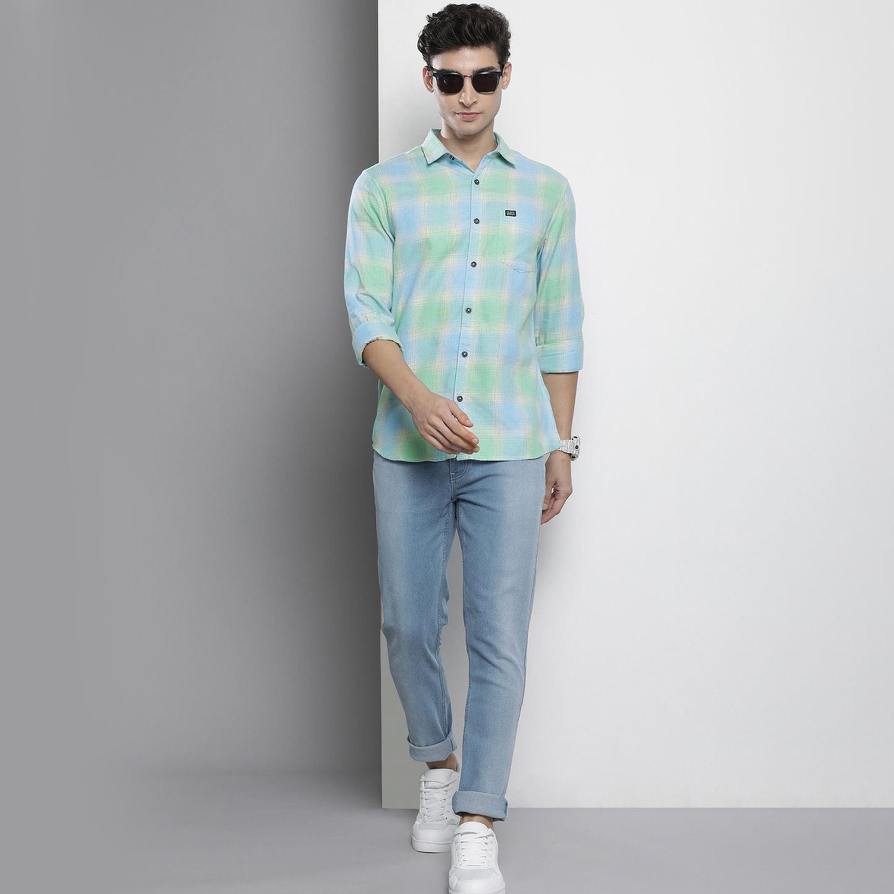 The Indian Garage Co X Styli Men Blue Regular Fit Checked Shirt-men-clothing-shirts-image-2