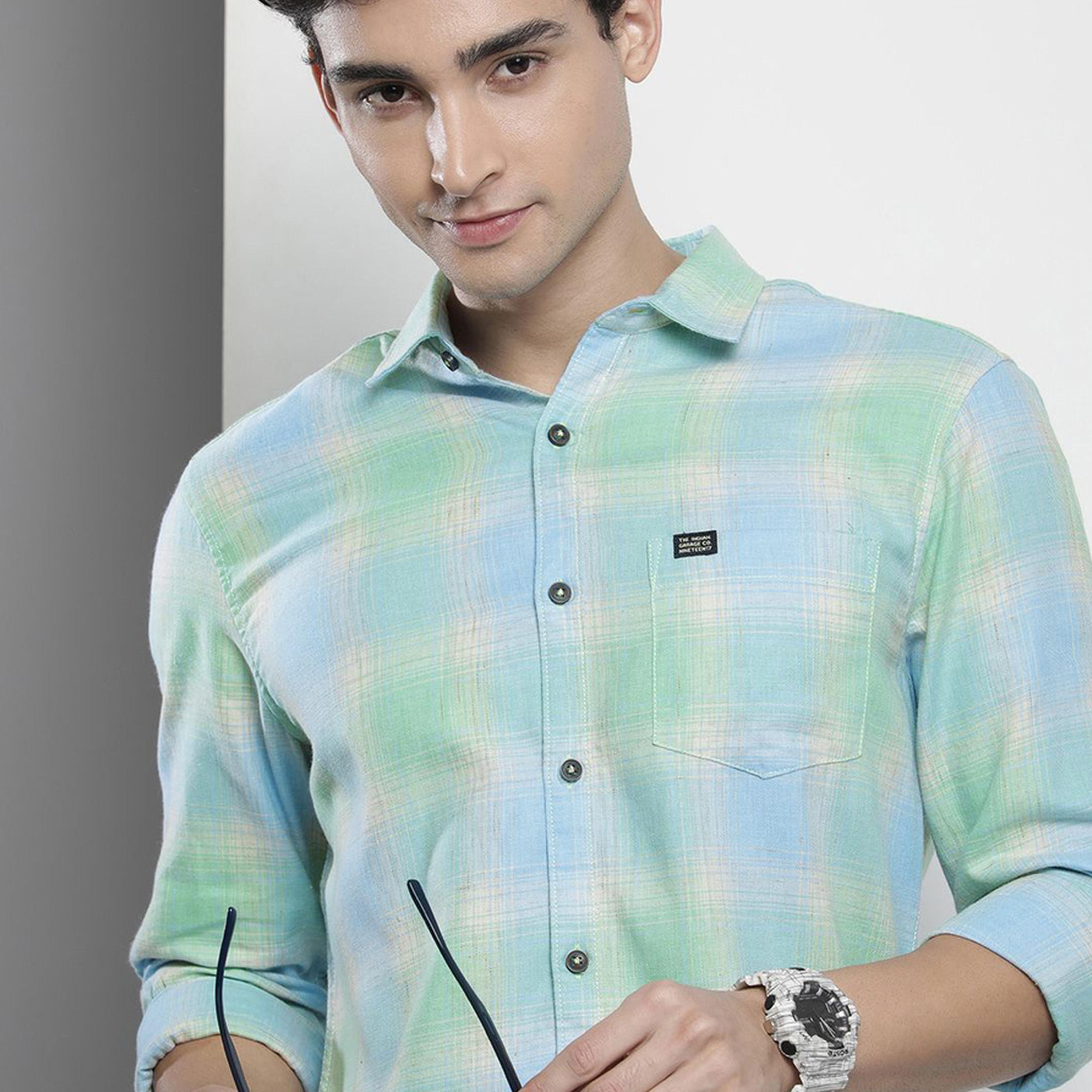 ذا انديان كراج كو × ستايلي - قميص رجالي أزرق بقصة عادية ومربعات-men-clothing-shirts-image-4