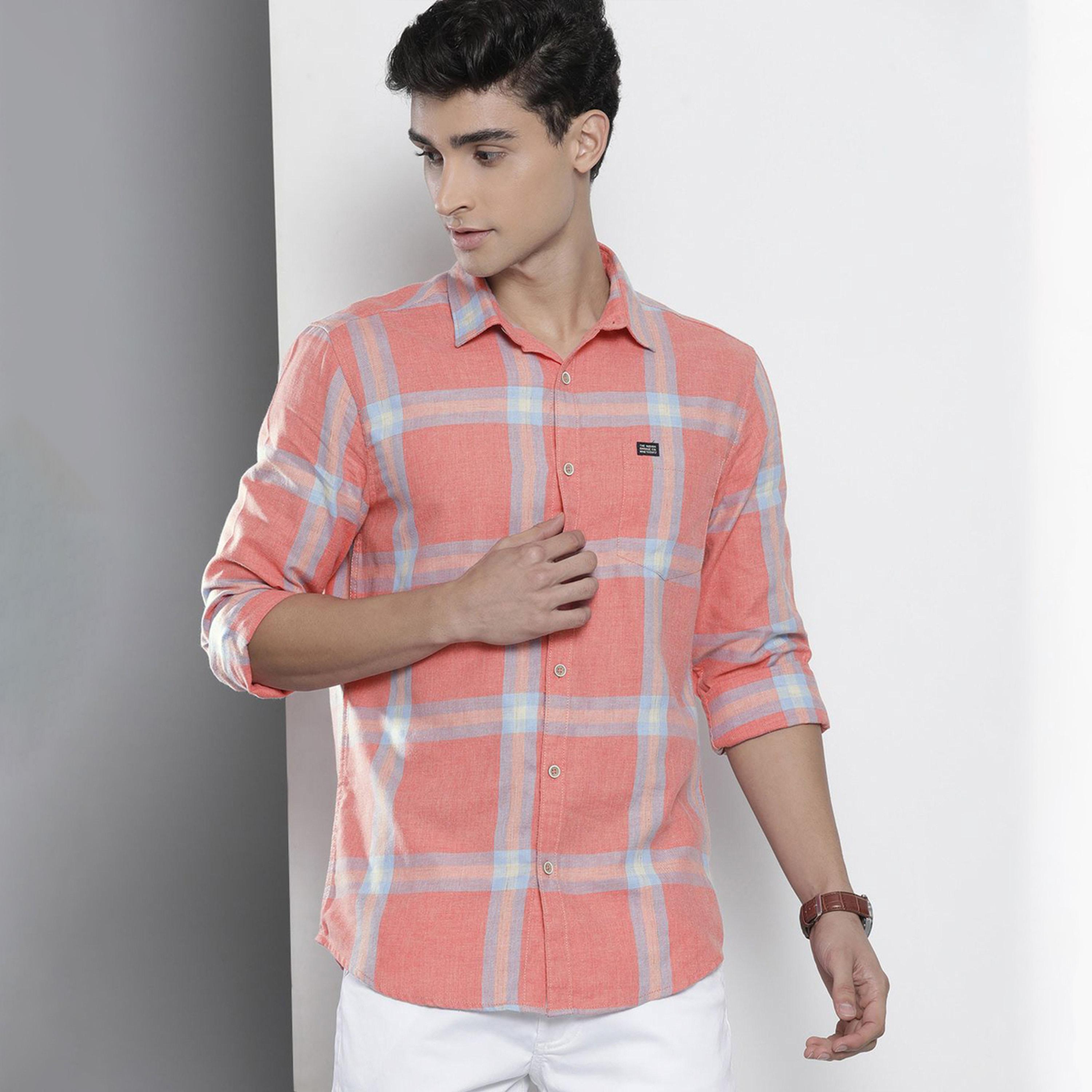 The Indian Garage Co X Styli Men Pink Regular Fit Checked Shirt-men-clothing-shirts-image-1