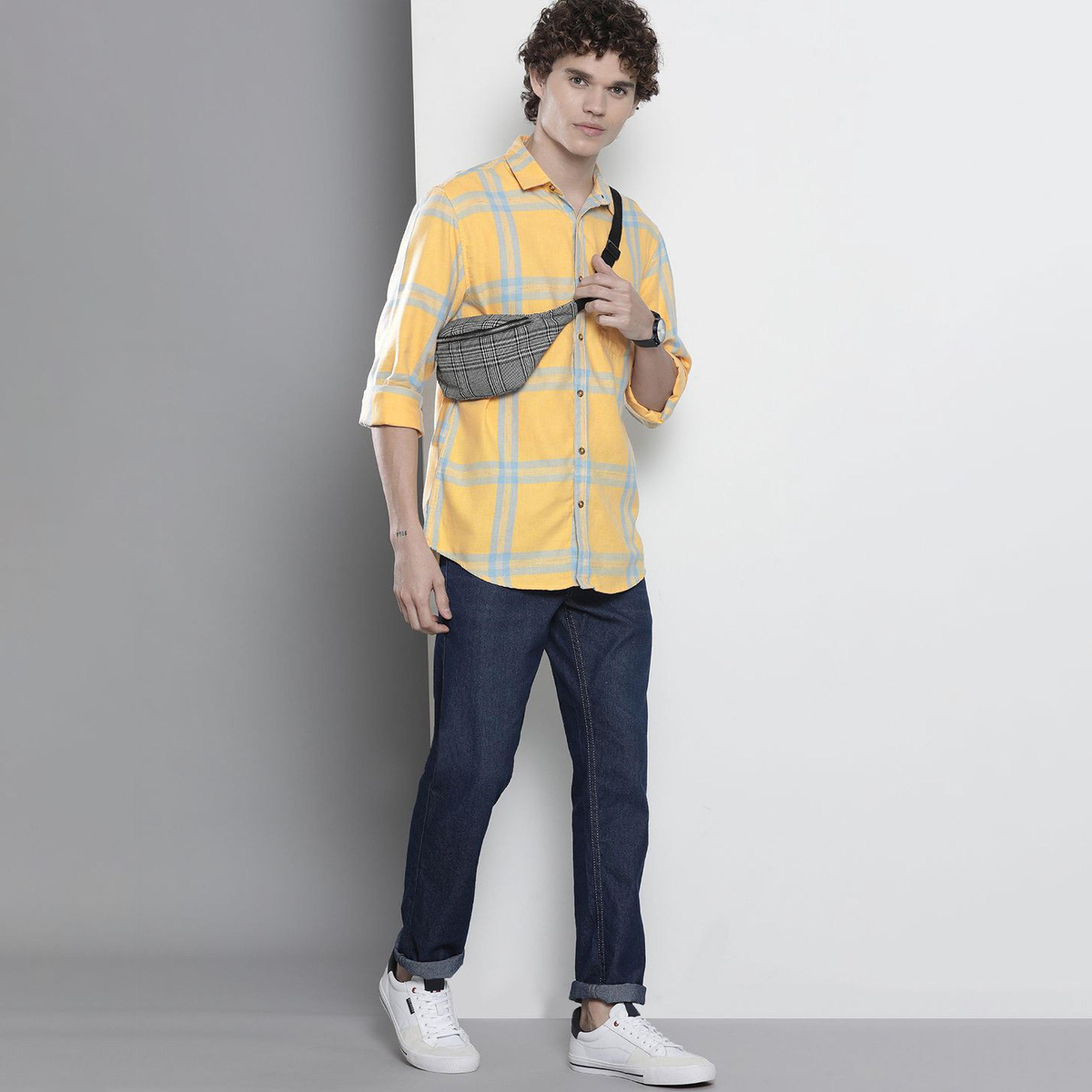 The Indian Garage Co X Styli Men Yellow Checked Regular Fit Shirt-men-clothing-shirts-image-2