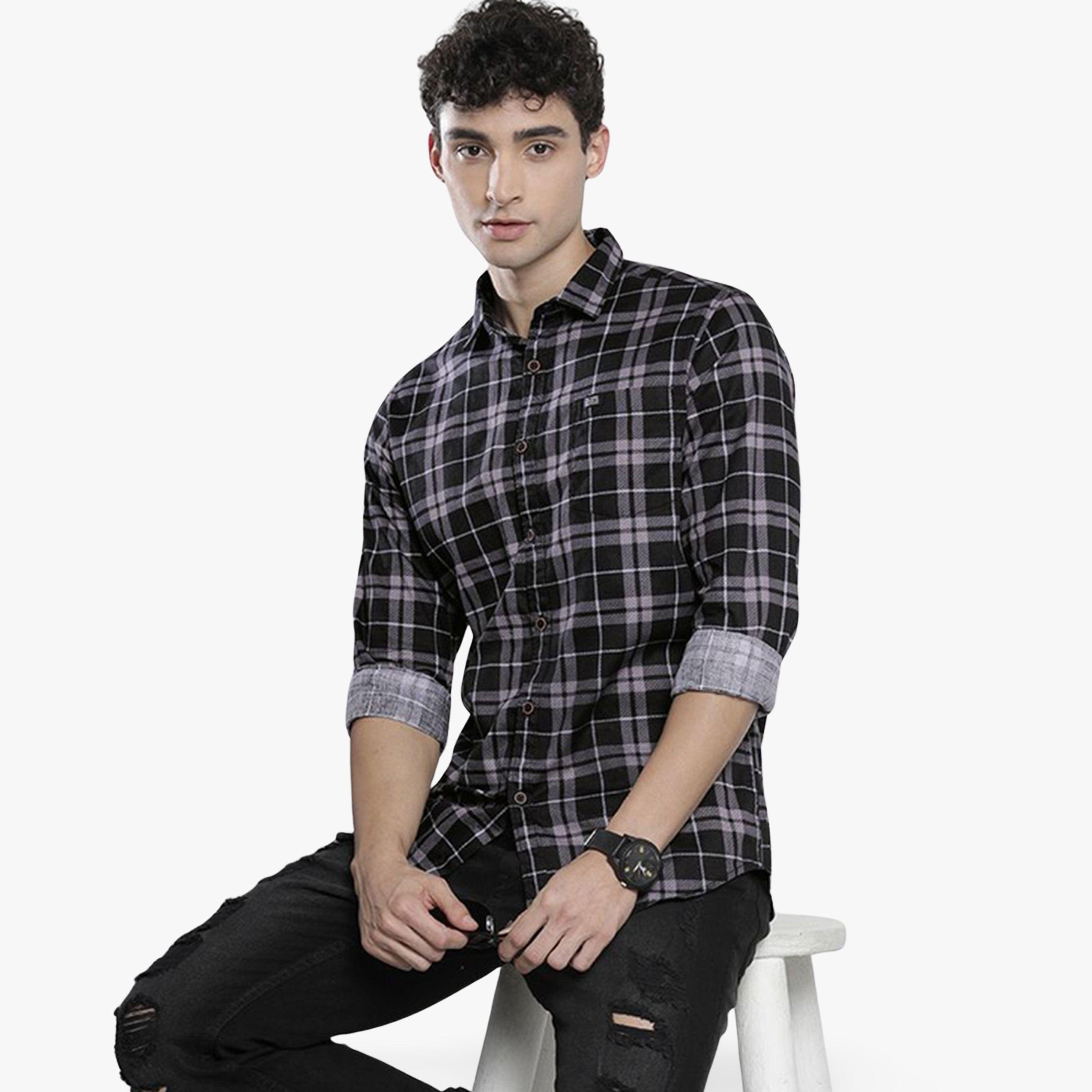 ذا انديان كراج كو × ستايلي - قميص رجالي أسود منقوش-men-clothing-shirts-image-1