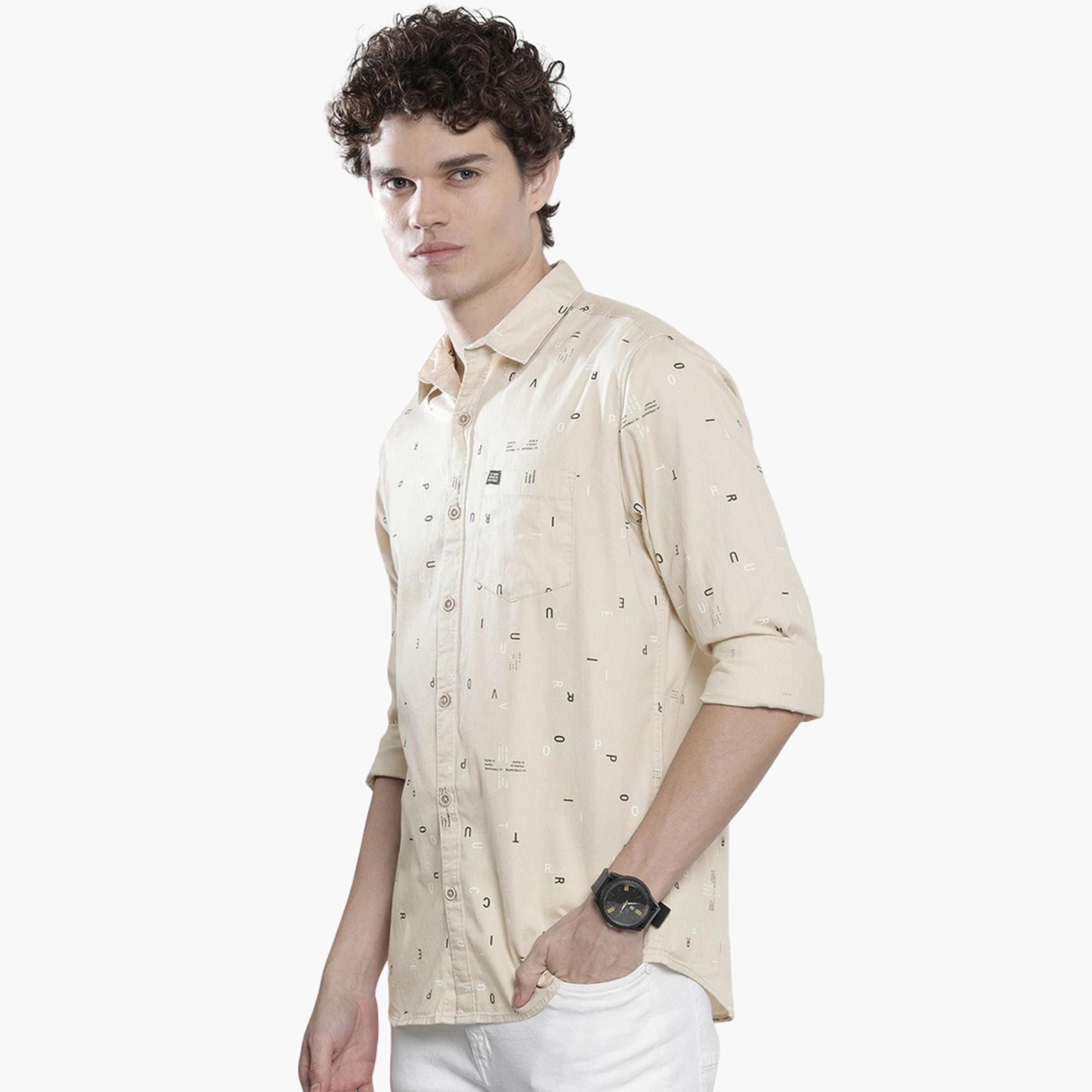 ذا انديان كراج كو × ستايلي - قميص رجالي تصميم عادي ببطبعة لون كريمي-men-clothing-shirts-image-1