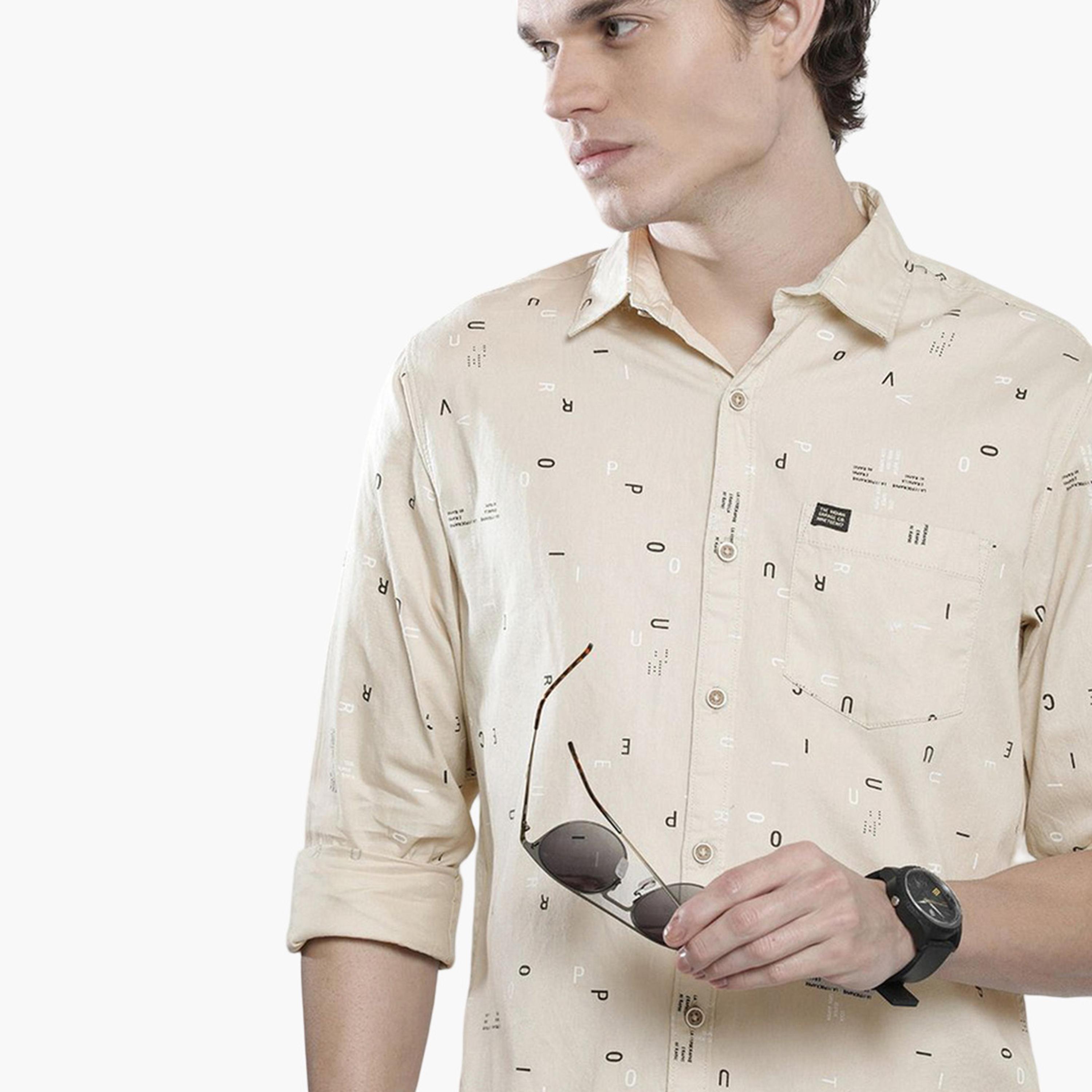 ذا انديان كراج كو × ستايلي - قميص رجالي تصميم عادي ببطبعة لون كريمي-men-clothing-shirts-image-4
