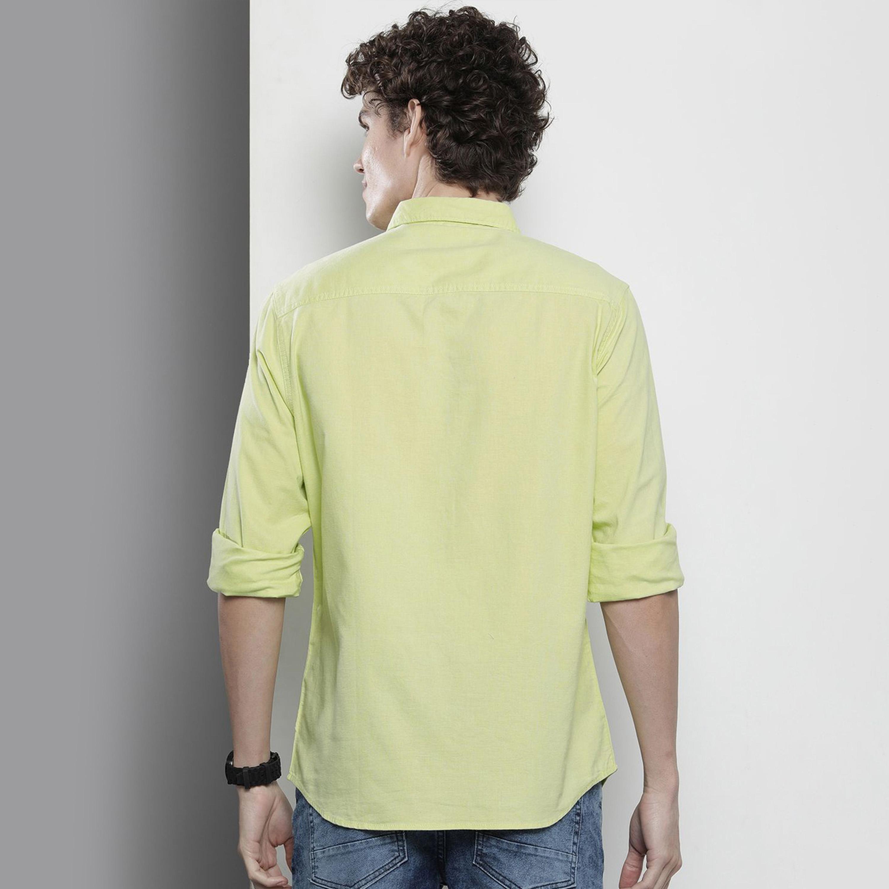 ذا انديان كراج كو × ستايلي - قميص رجالي أخضر سادة بياقة واسعة-men-clothing-shirts-image-3