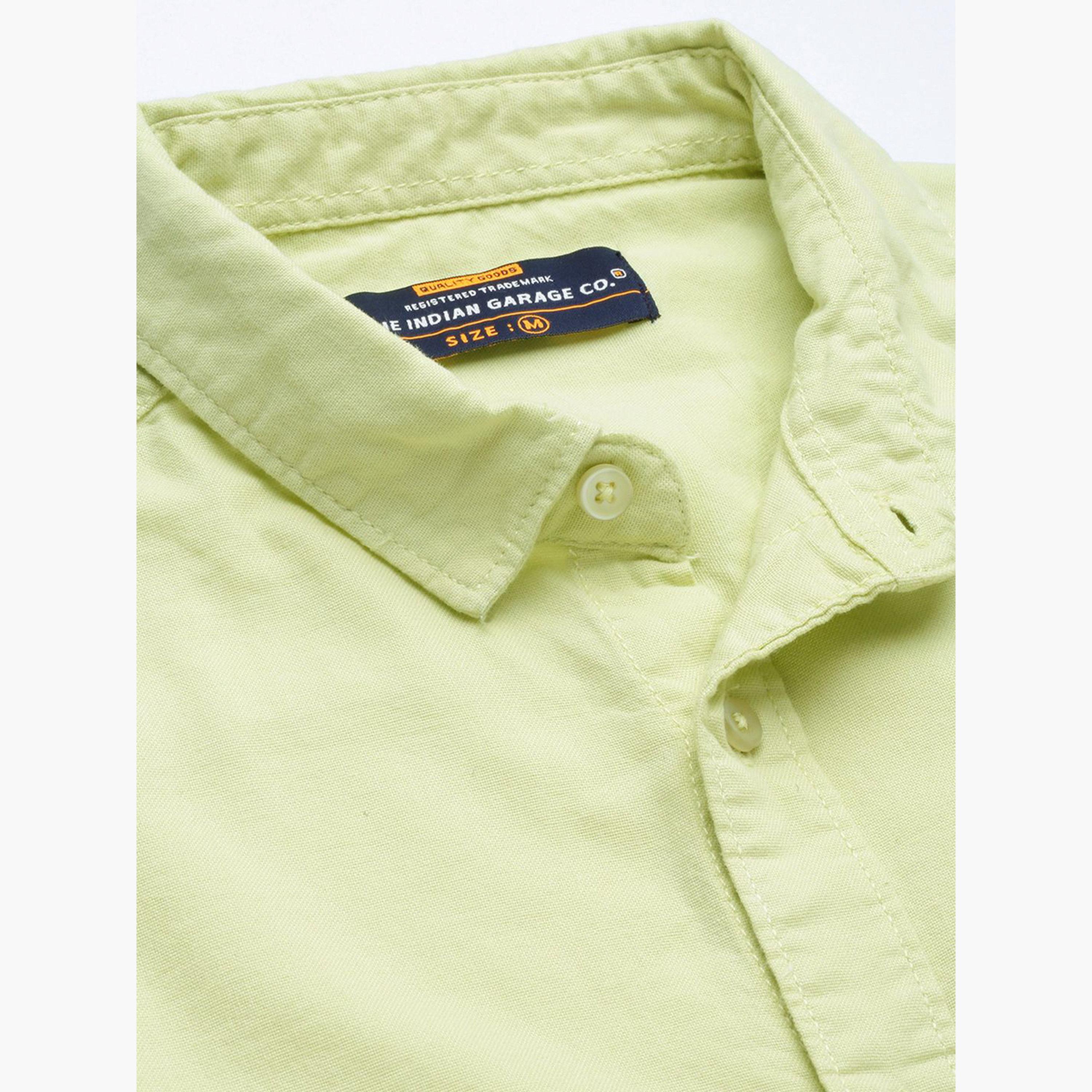 ذا انديان كراج كو × ستايلي - قميص رجالي أخضر سادة بياقة واسعة-men-clothing-shirts-image-5