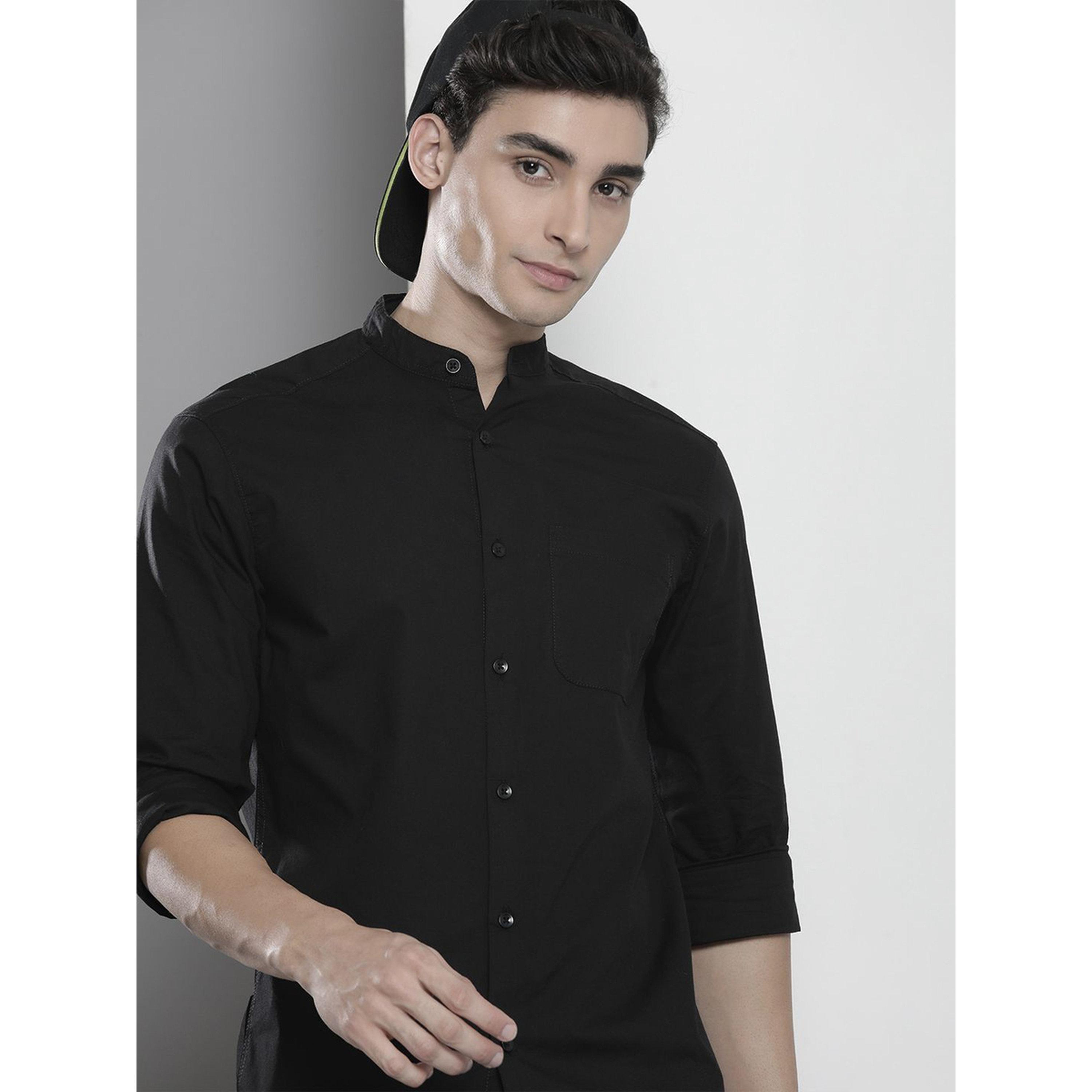 The Indian Garage Co X Styli Men Black Mandarin Collar Shirt-men-clothing-shirts-image-2