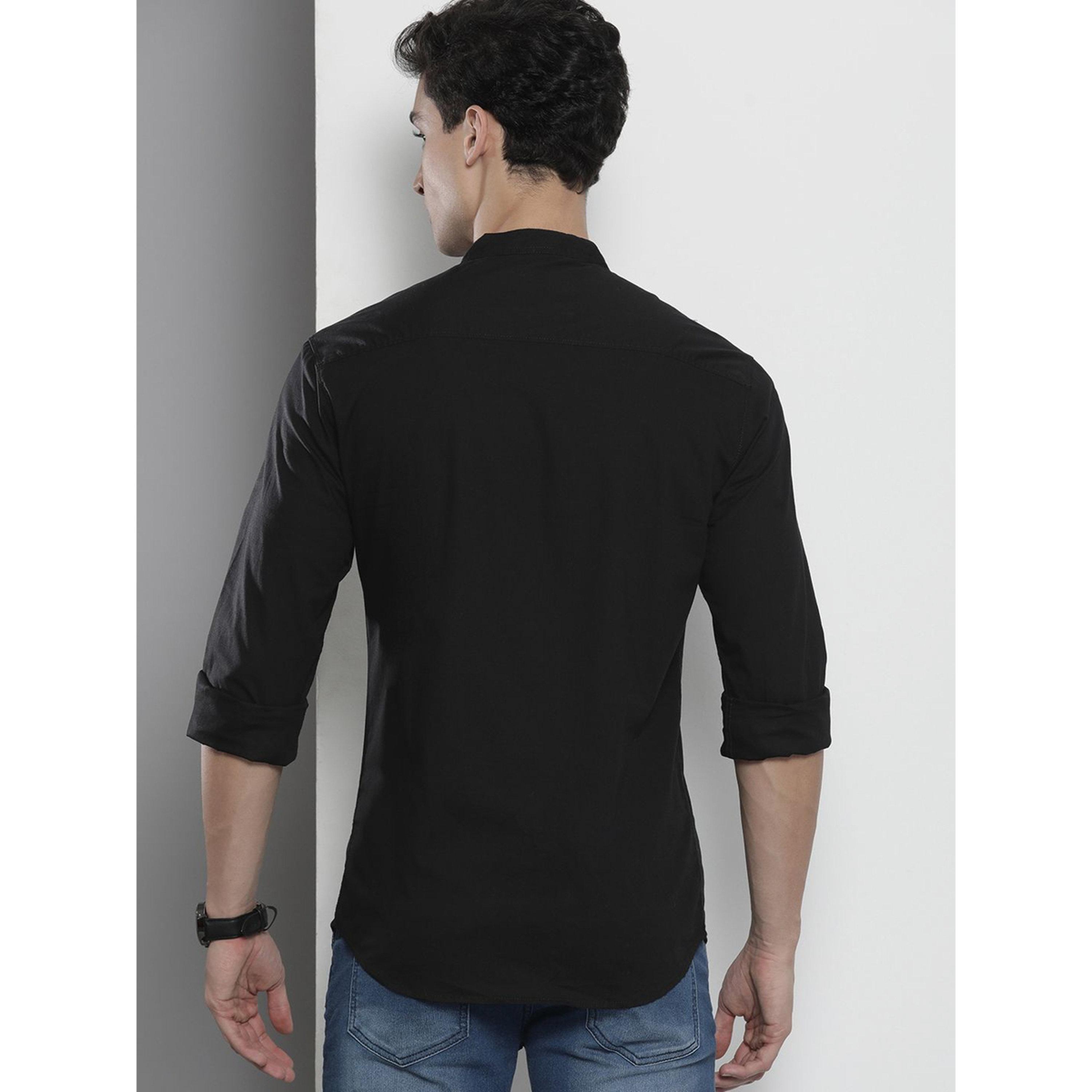 ذا انديان كراج كو × ستايلي - قميص رجالي أسود بياقة ماندرين-men-clothing-shirts-image-4