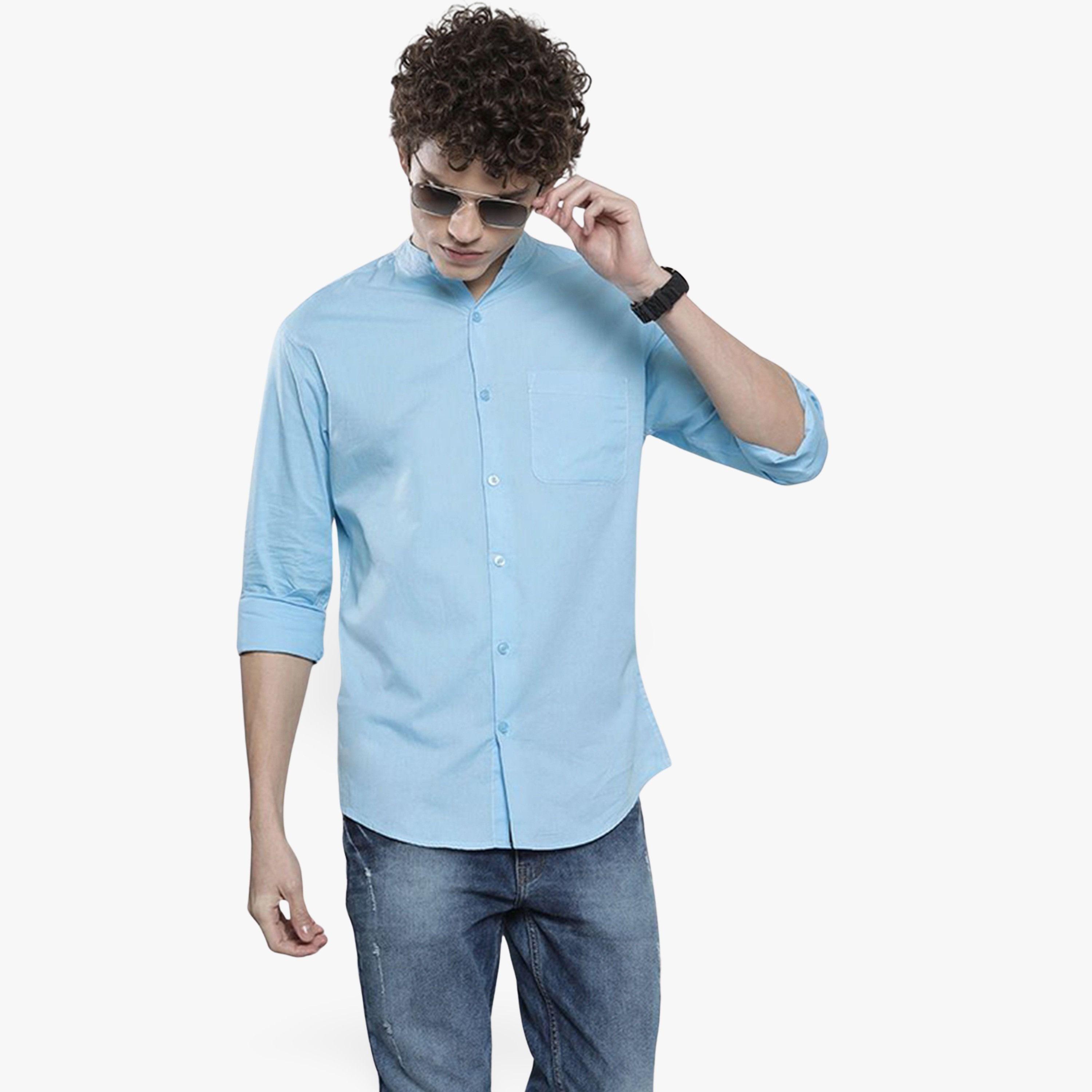 The Indian Garage Co X Styli Men Sky Blue Mandarin Collar Shirt-men-clothing-shirts-image-1