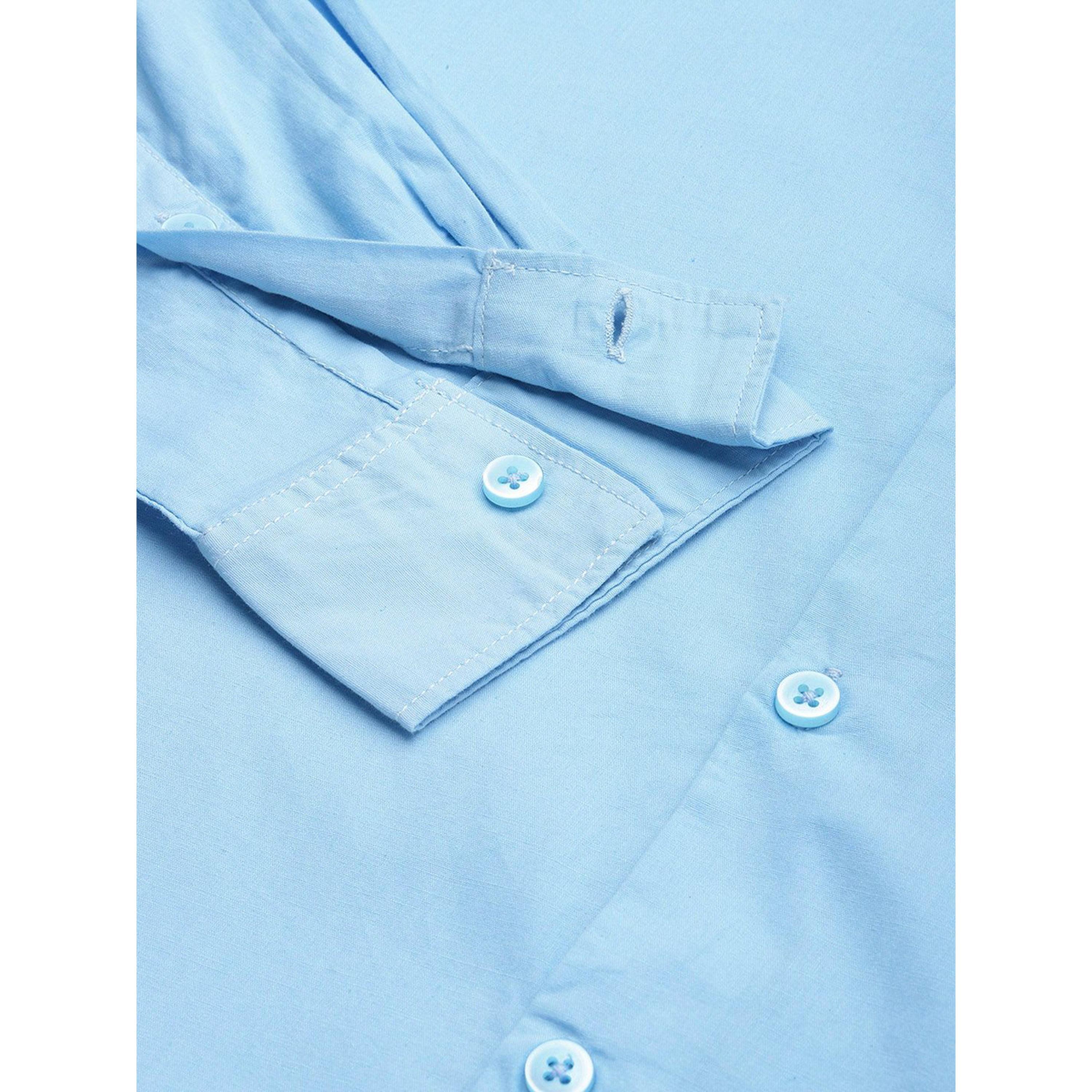The Indian Garage Co X Styli Men Sky Blue Mandarin Collar Shirt-men-clothing-shirts-image-3