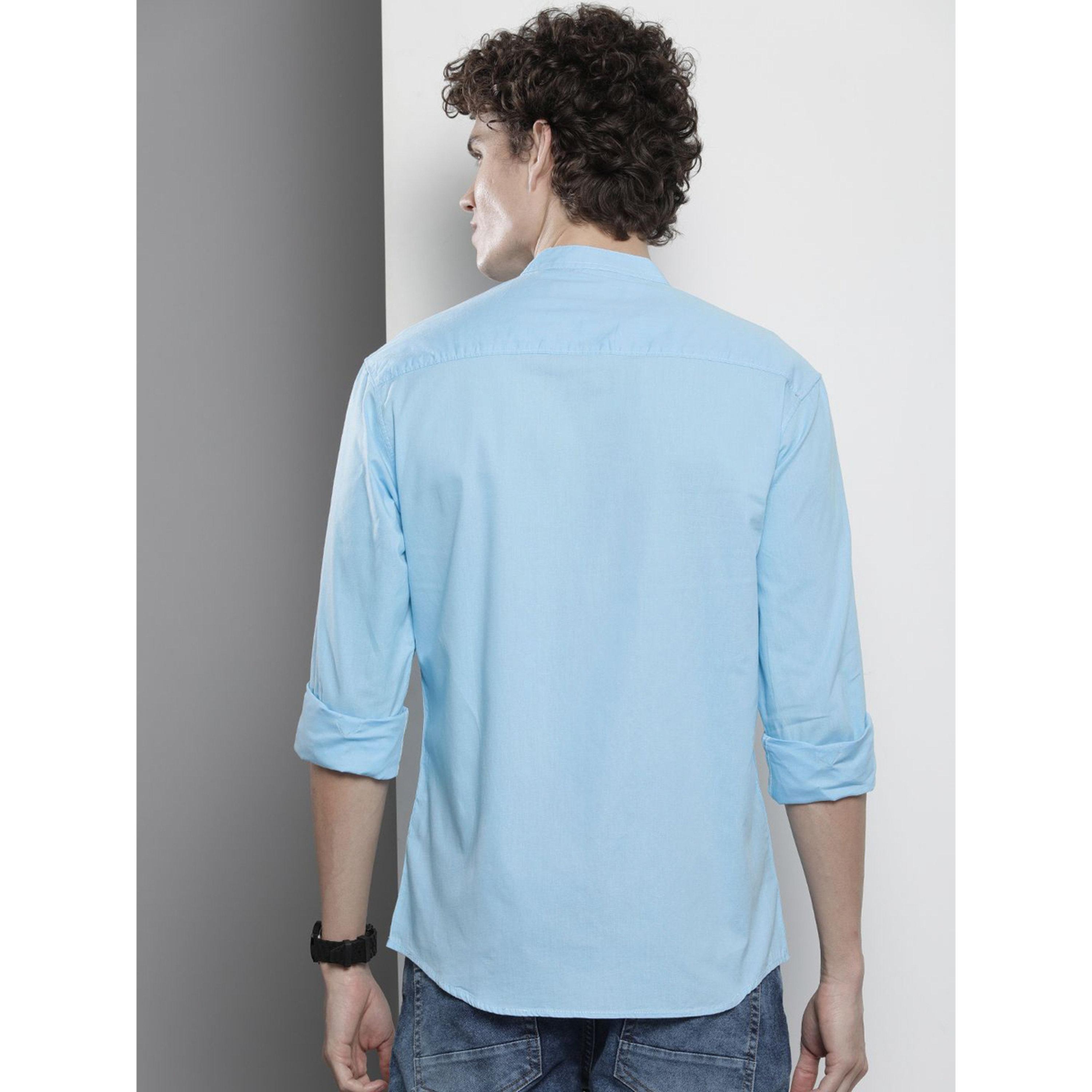 ذا انديان كراج كو × ستايلي - قميص رجالي أزرق سماوي بياقة ماندرين-men-clothing-shirts-image-4