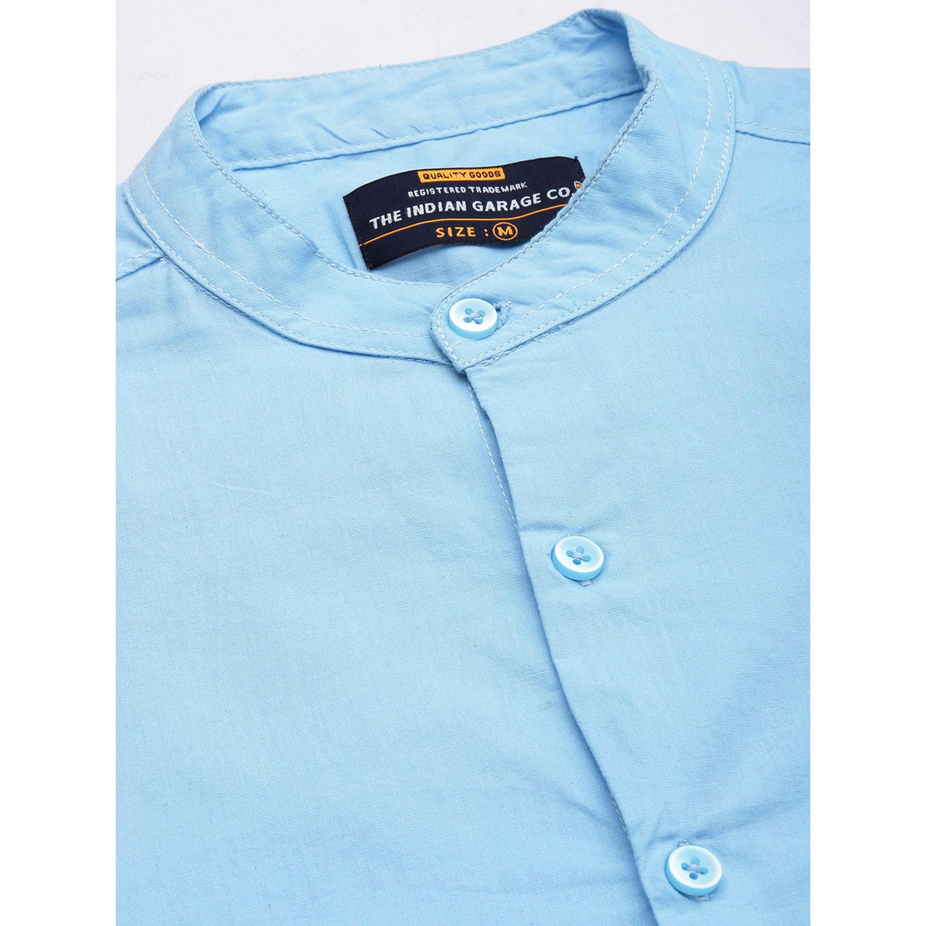 ذا انديان كراج كو × ستايلي - قميص رجالي أزرق سماوي بياقة ماندرين-men-clothing-shirts-image-5
