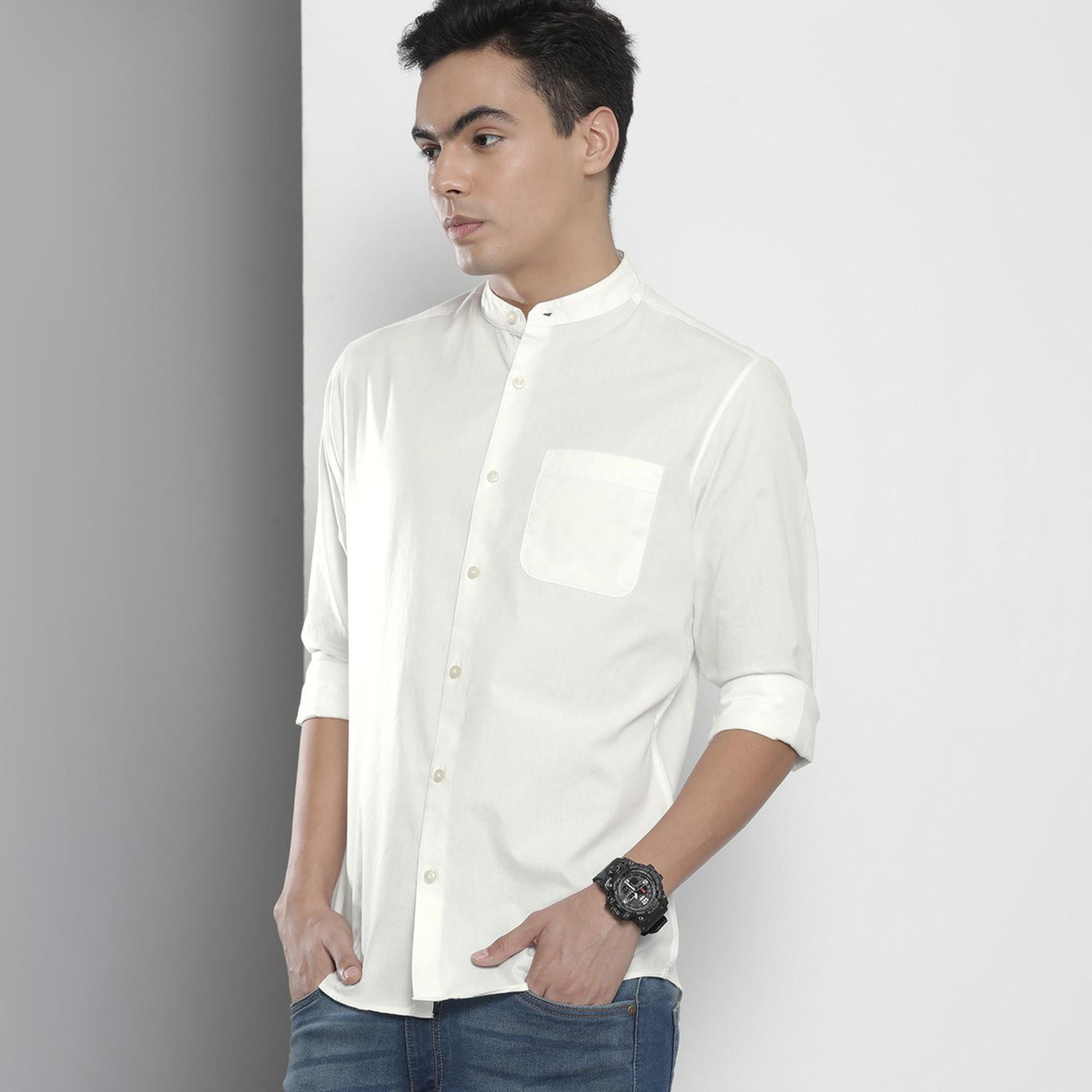 ذا انديان كراج كو × ستايلي - قميص رجالي أبيض بياقة ماندرين-men-clothing-shirts-image-1