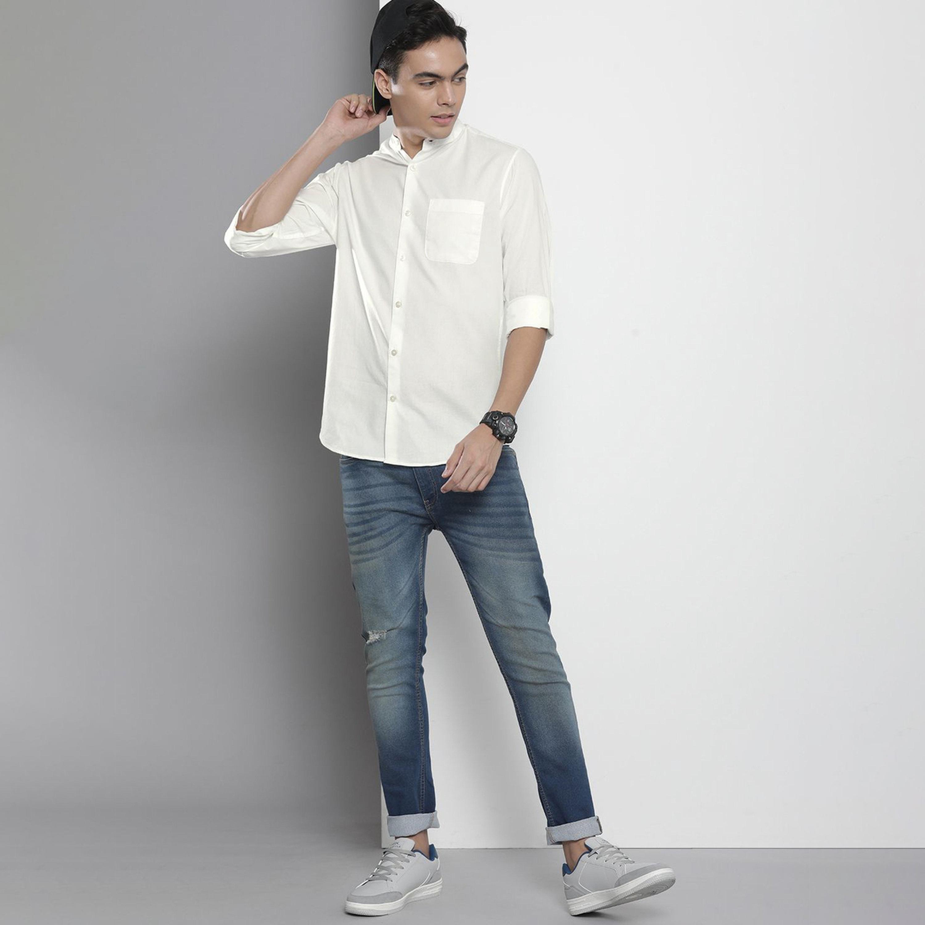 ذا انديان كراج كو × ستايلي - قميص رجالي أبيض بياقة ماندرين-men-clothing-shirts-image-2