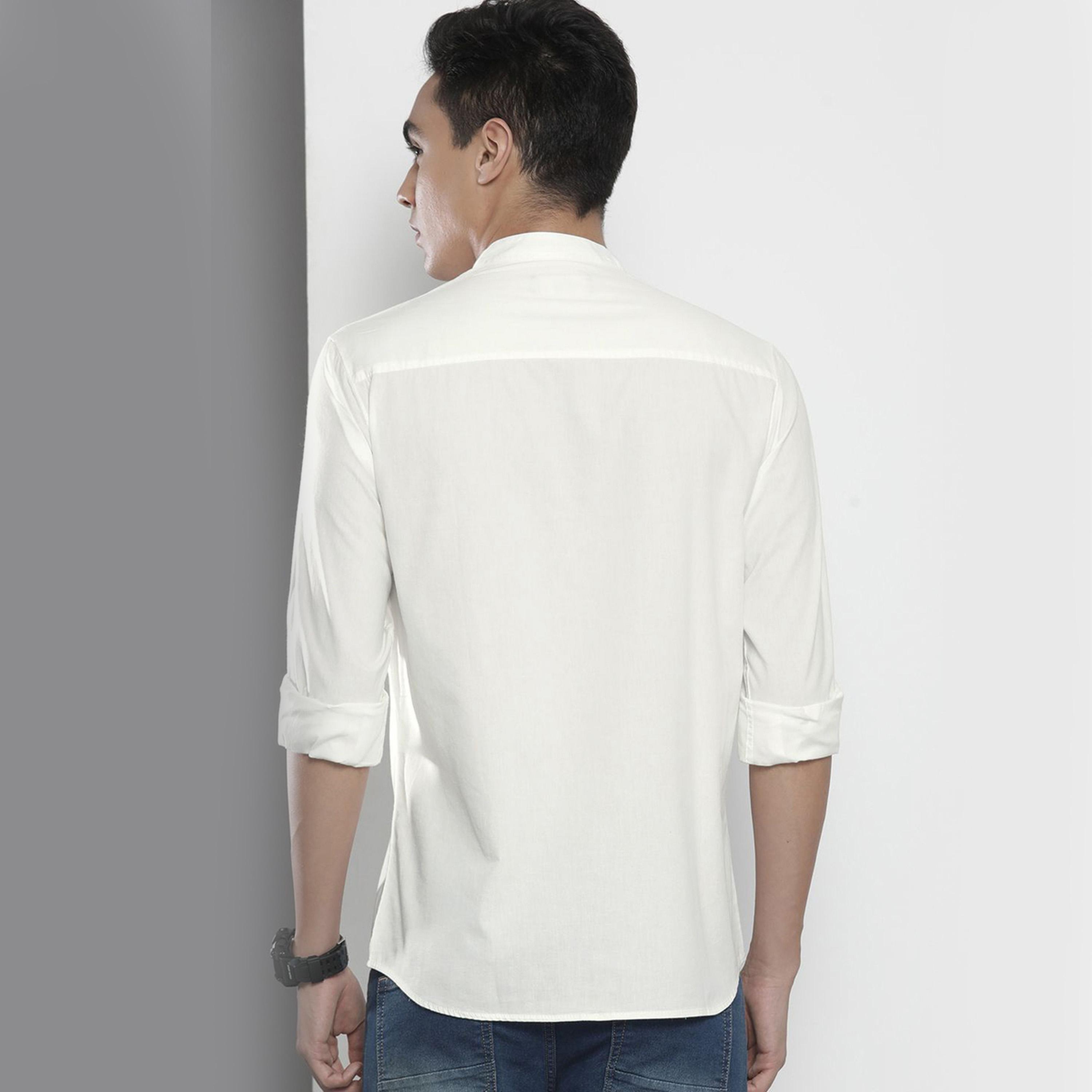 ذا انديان كراج كو × ستايلي - قميص رجالي أبيض بياقة ماندرين-men-clothing-shirts-image-3
