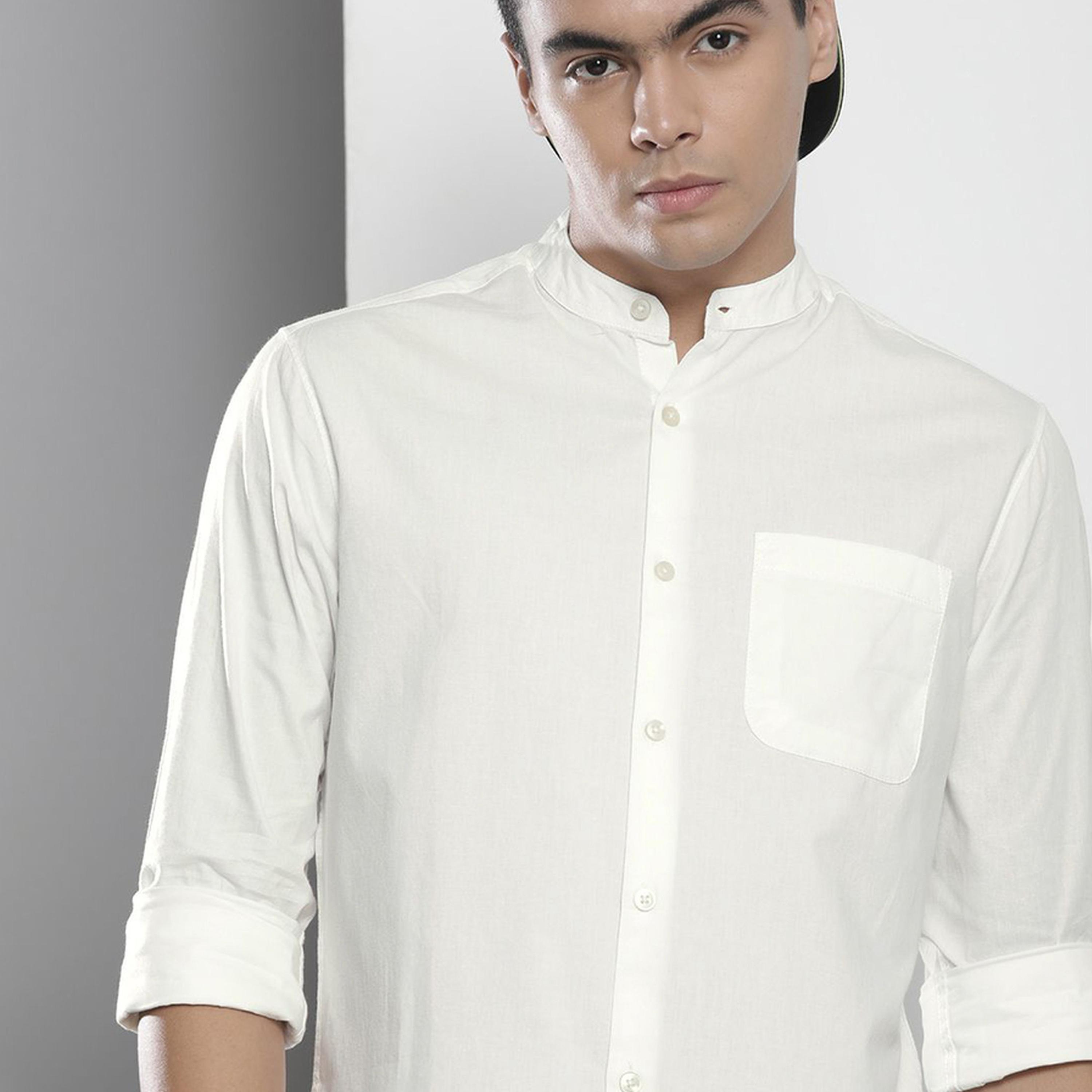 ذا انديان كراج كو × ستايلي - قميص رجالي أبيض بياقة ماندرين-men-clothing-shirts-image-4