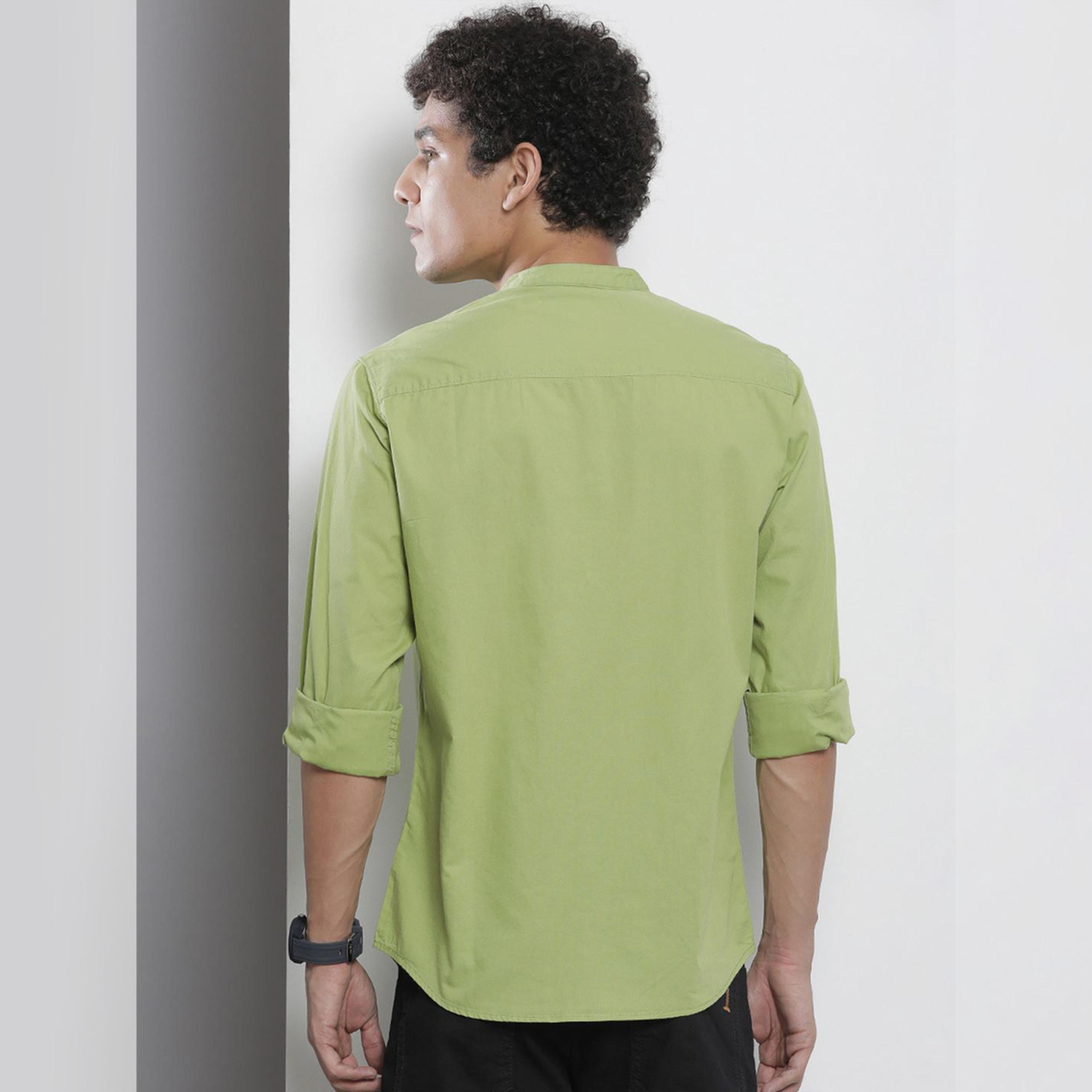 The Indian Garage Co X Styli Men Green Mandarin Collar Shirt-men-clothing-shirts-image-3