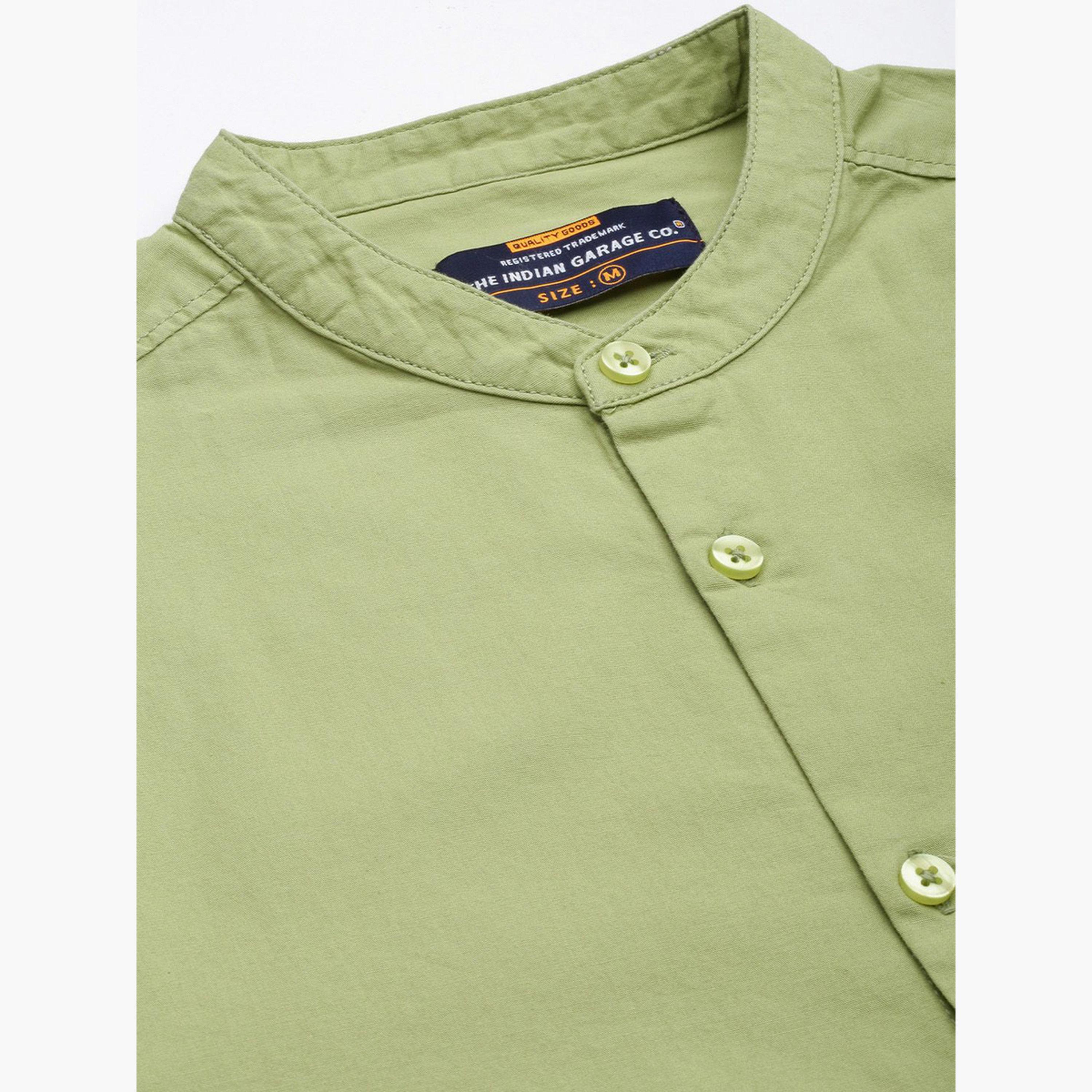The Indian Garage Co X Styli Men Green Mandarin Collar Shirt-men-clothing-shirts-image-5